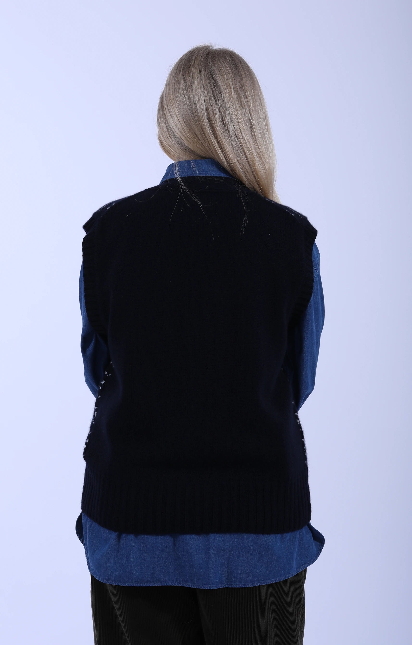 Fair Isle Cardigan Vest Navy