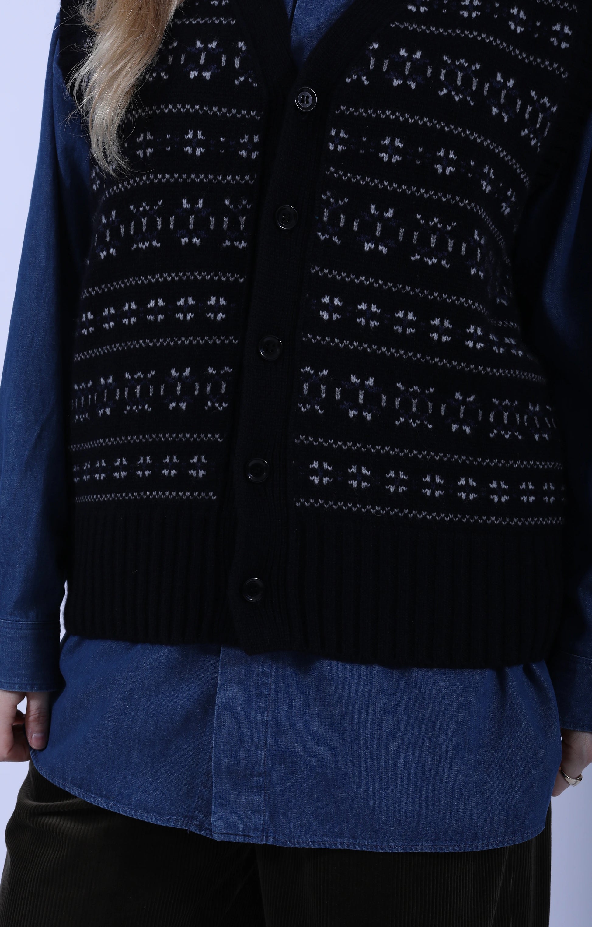 Fair Isle Cardigan Vest Navy
