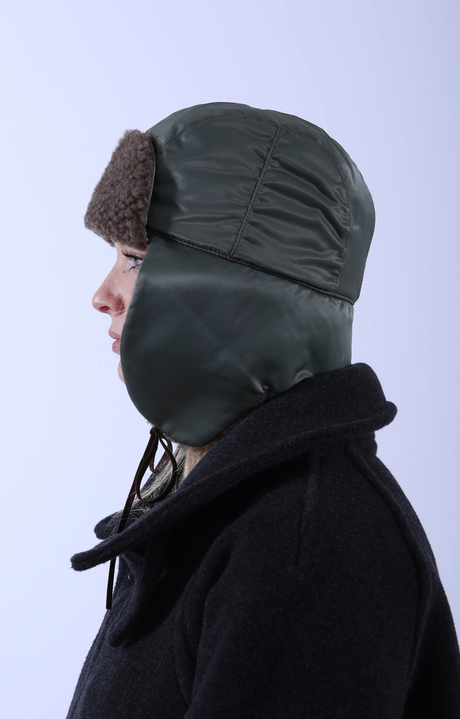 Military Nylon Twill/Boa Aviator Hat Olive