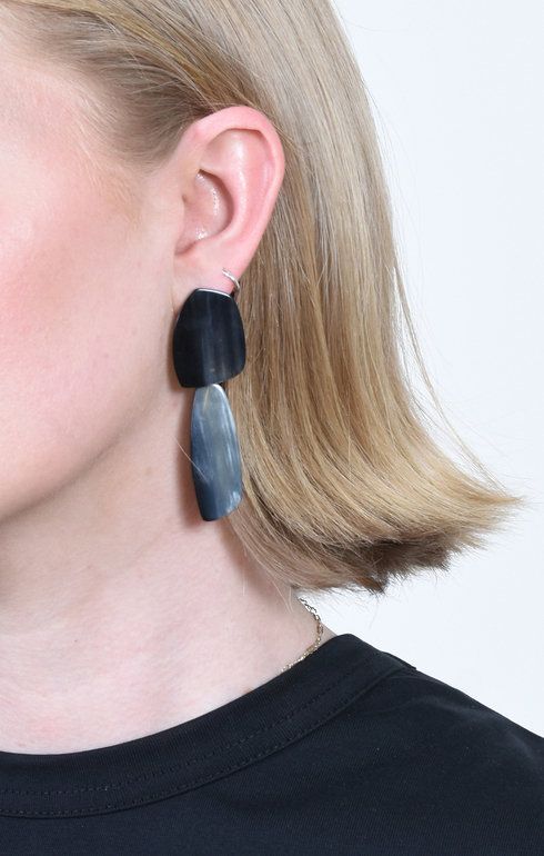 Horn Double Drop Earrings Black