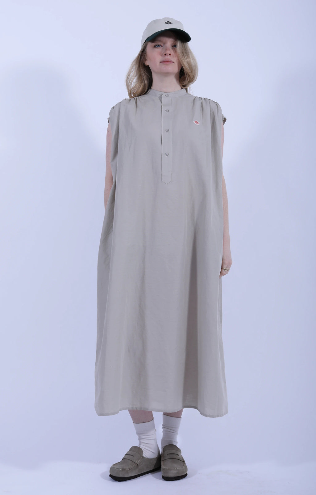 Sleeveless Long Shirt Dress Greige