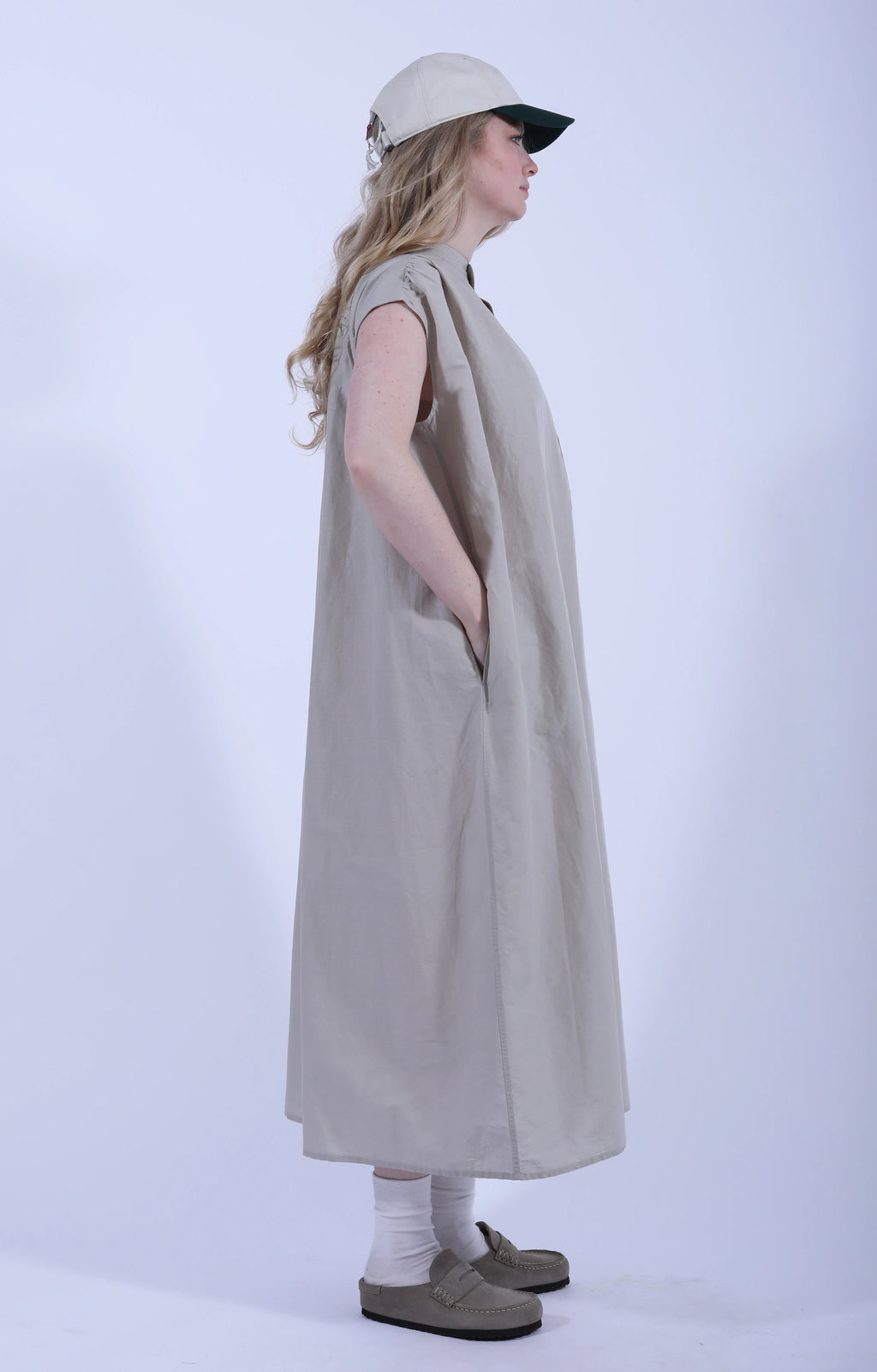 Sleeveless Long Shirt Dress Greige
