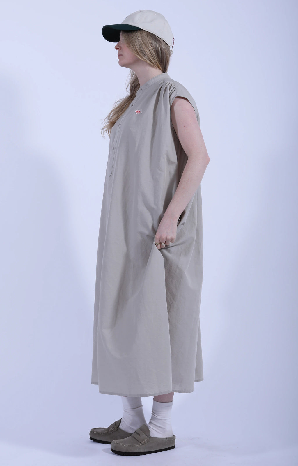 Sleeveless Long Shirt Dress Greige