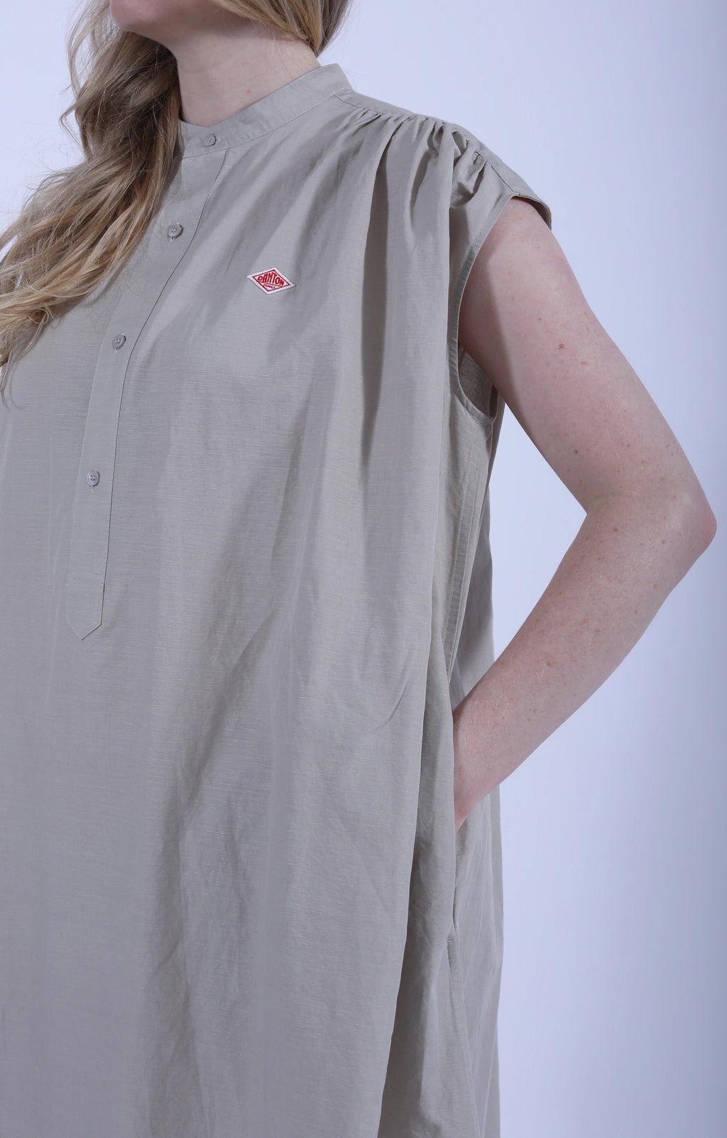 Sleeveless Long Shirt Dress Greige
