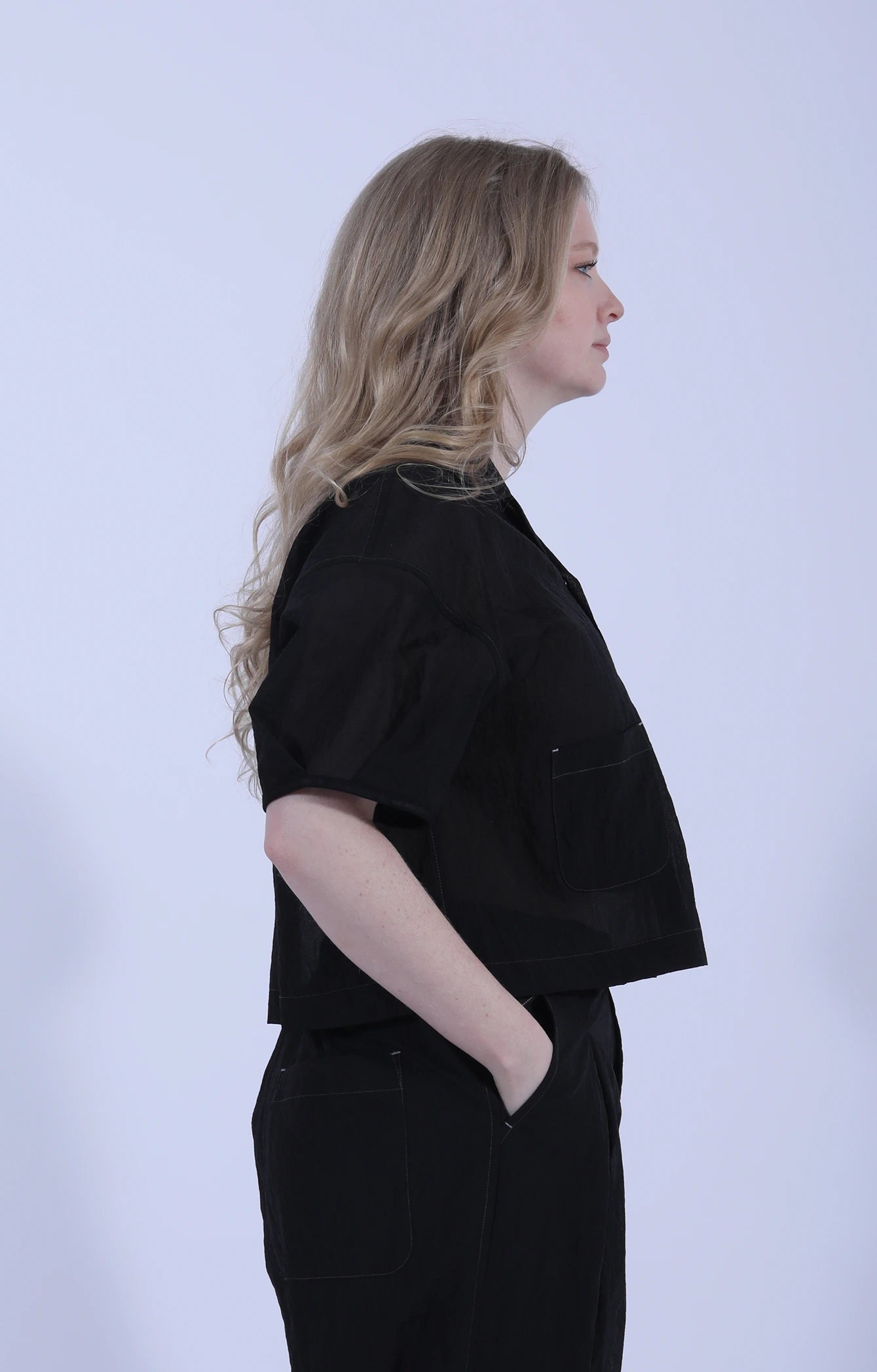 Sheer Ripstop Short Sleeve Shirt (W) Black