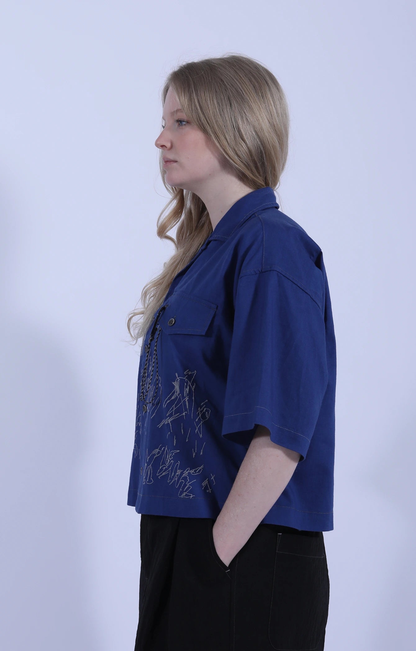Reflective Embroidery Shirt Blue