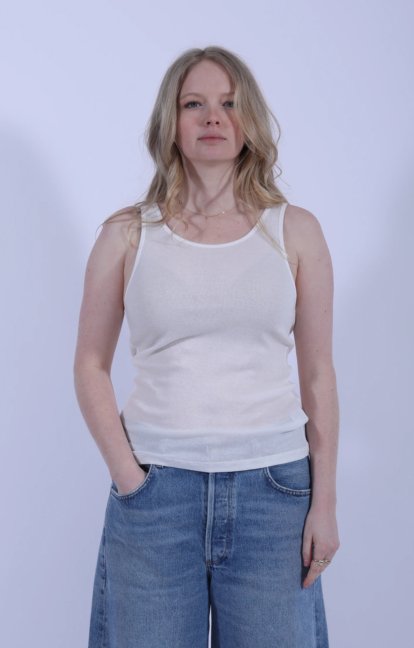 Fine Ribbed Singlet White