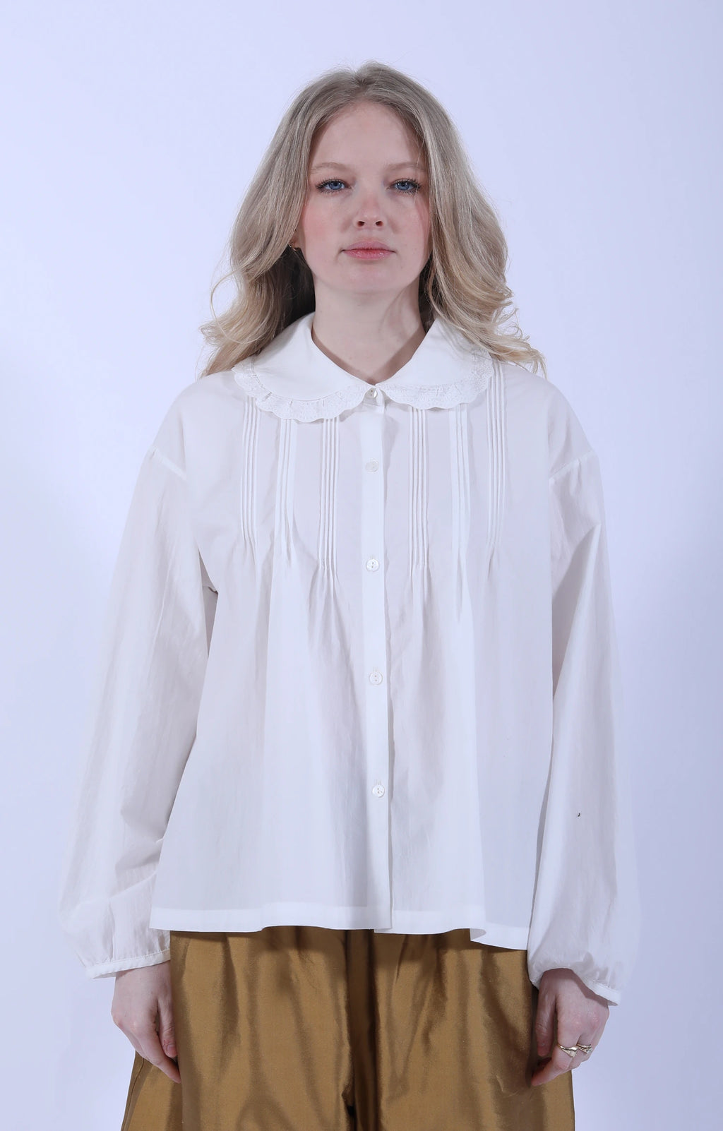 Poplin Jessie Shirt w/ Trim White