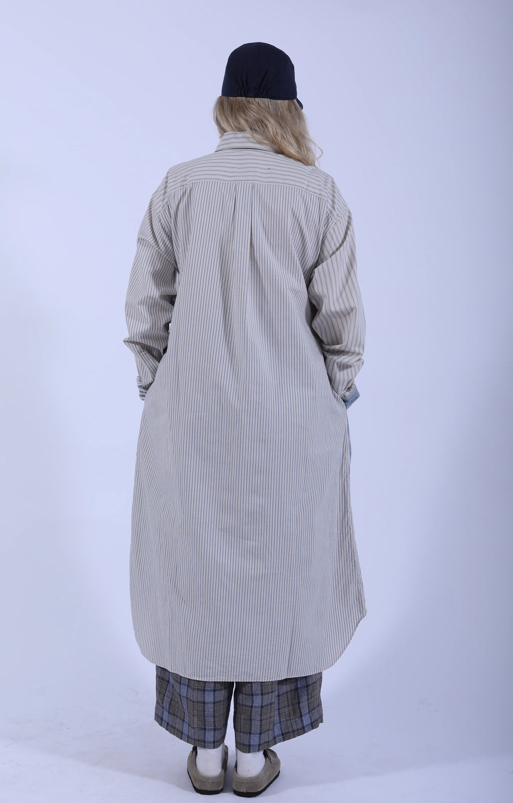 Crazy Comb. Baggy Shirt Dress Blue