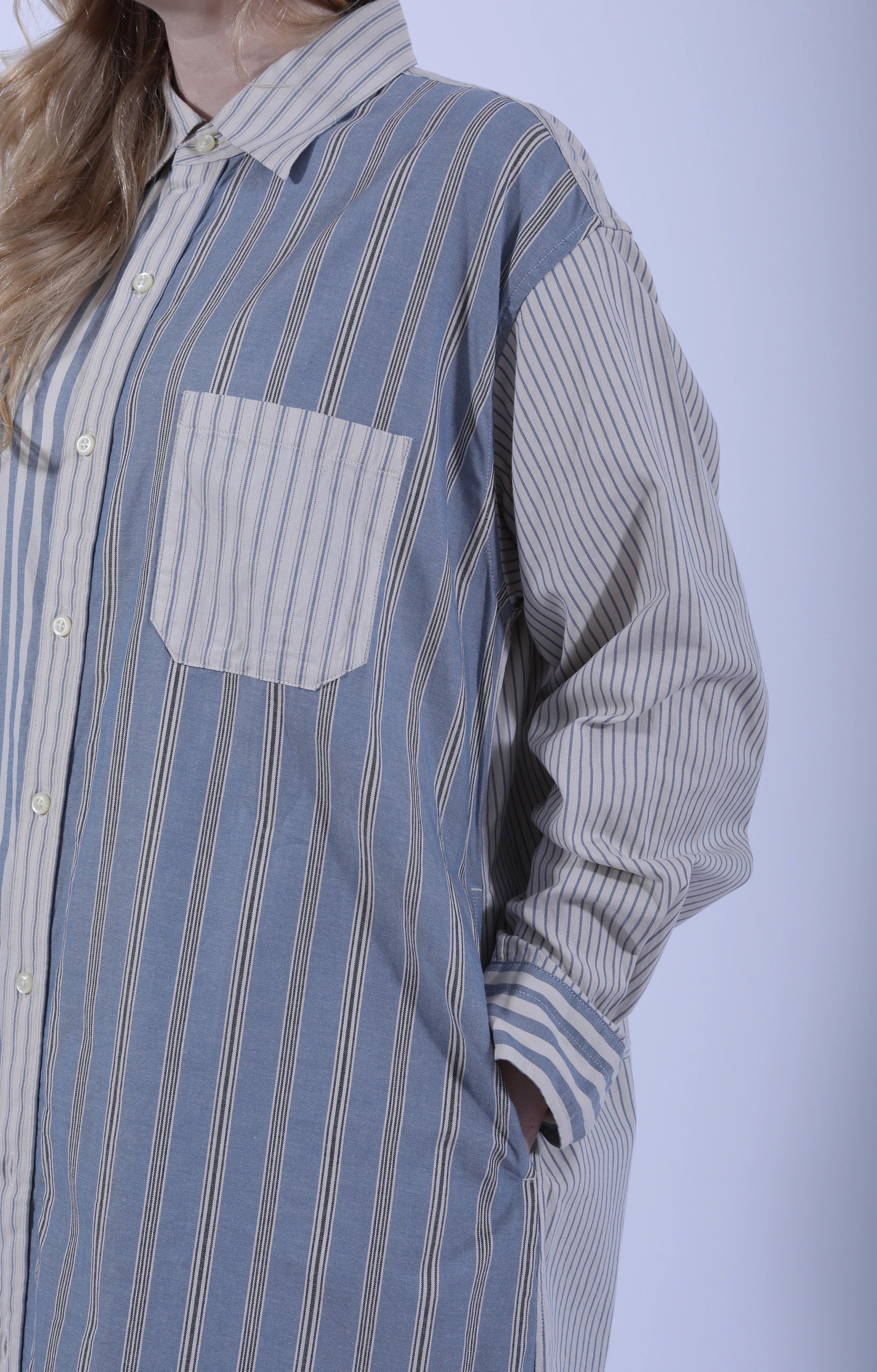 Crazy Comb. Baggy Shirt Dress Blue