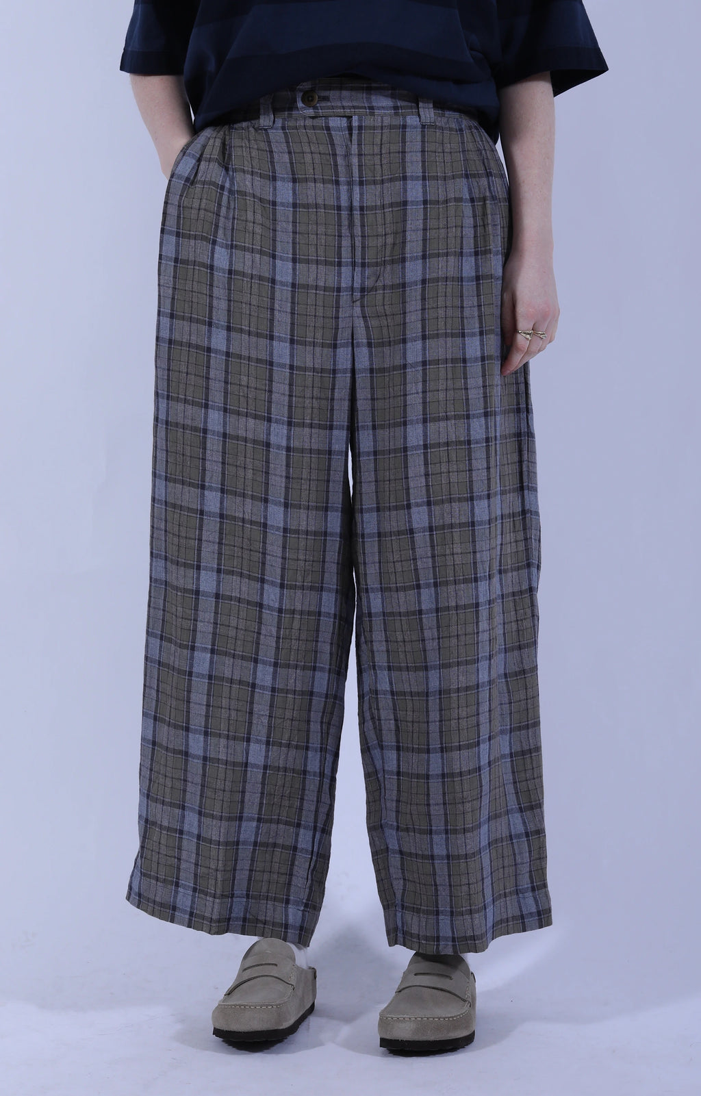 3 Tuck Baggy Pants Tartan Gray