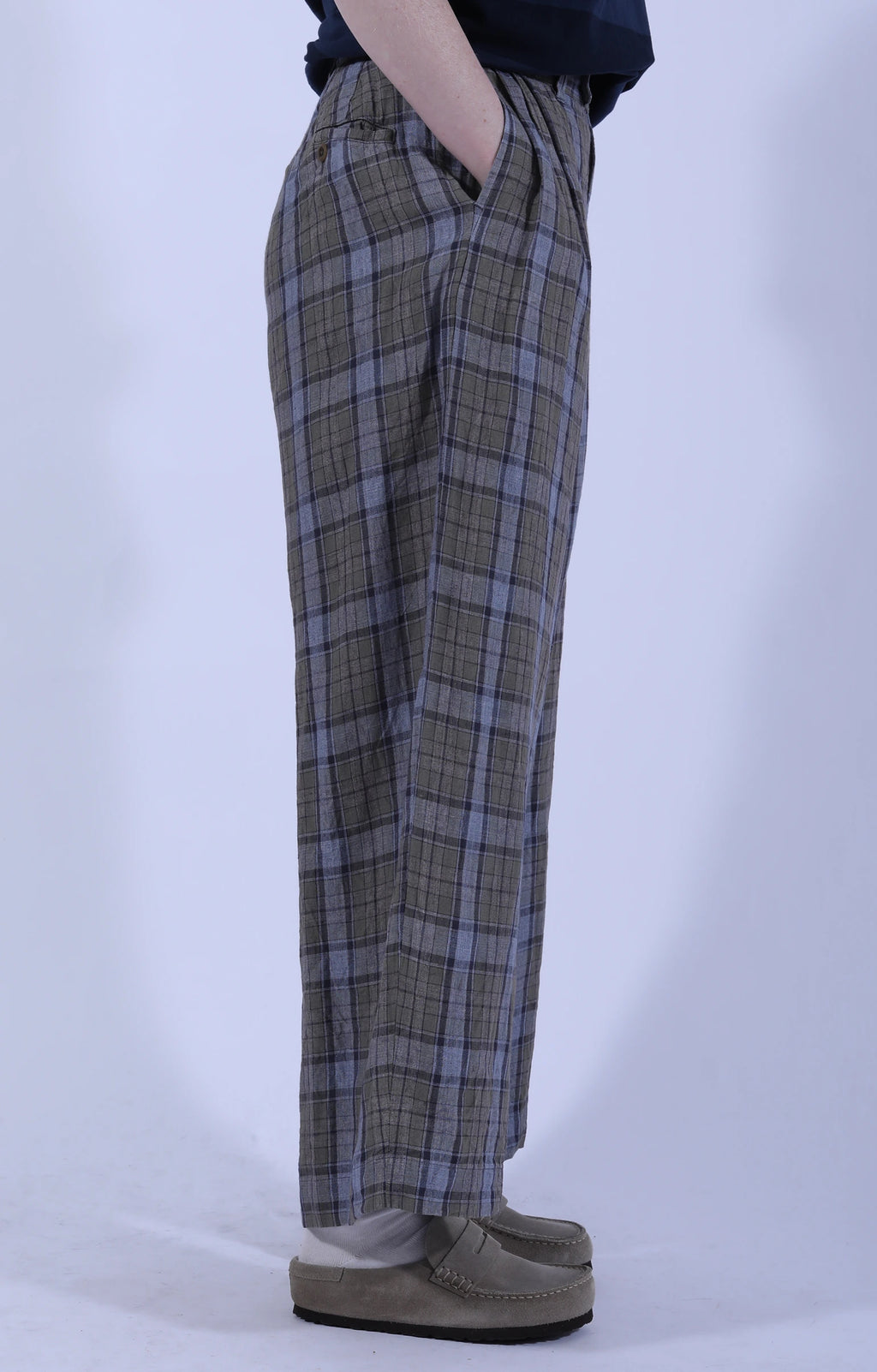 3 Tuck Baggy Pants Tartan Gray