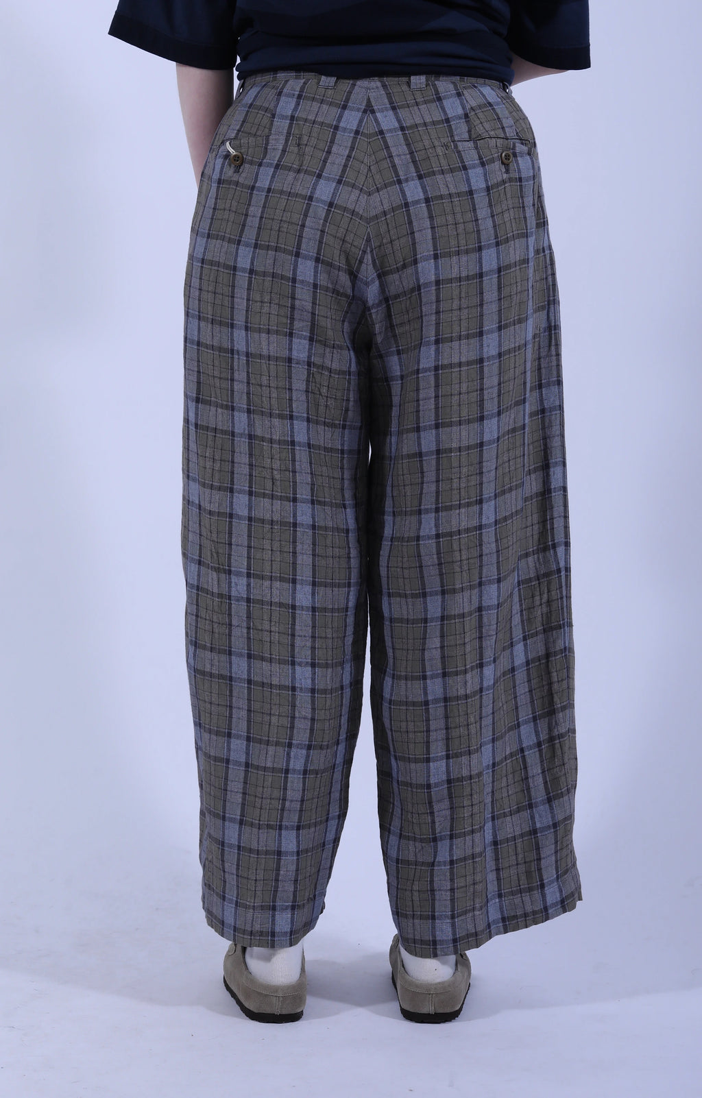 3 Tuck Baggy Pants Tartan Gray
