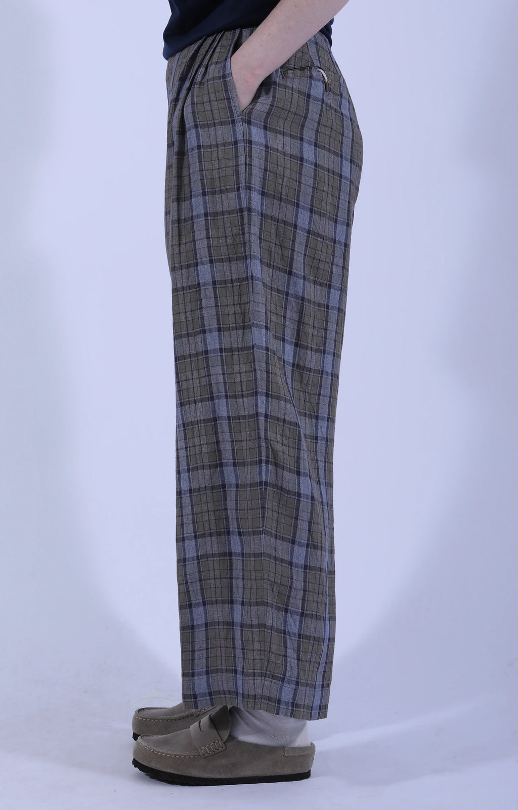 3 Tuck Baggy Pants Tartan Gray