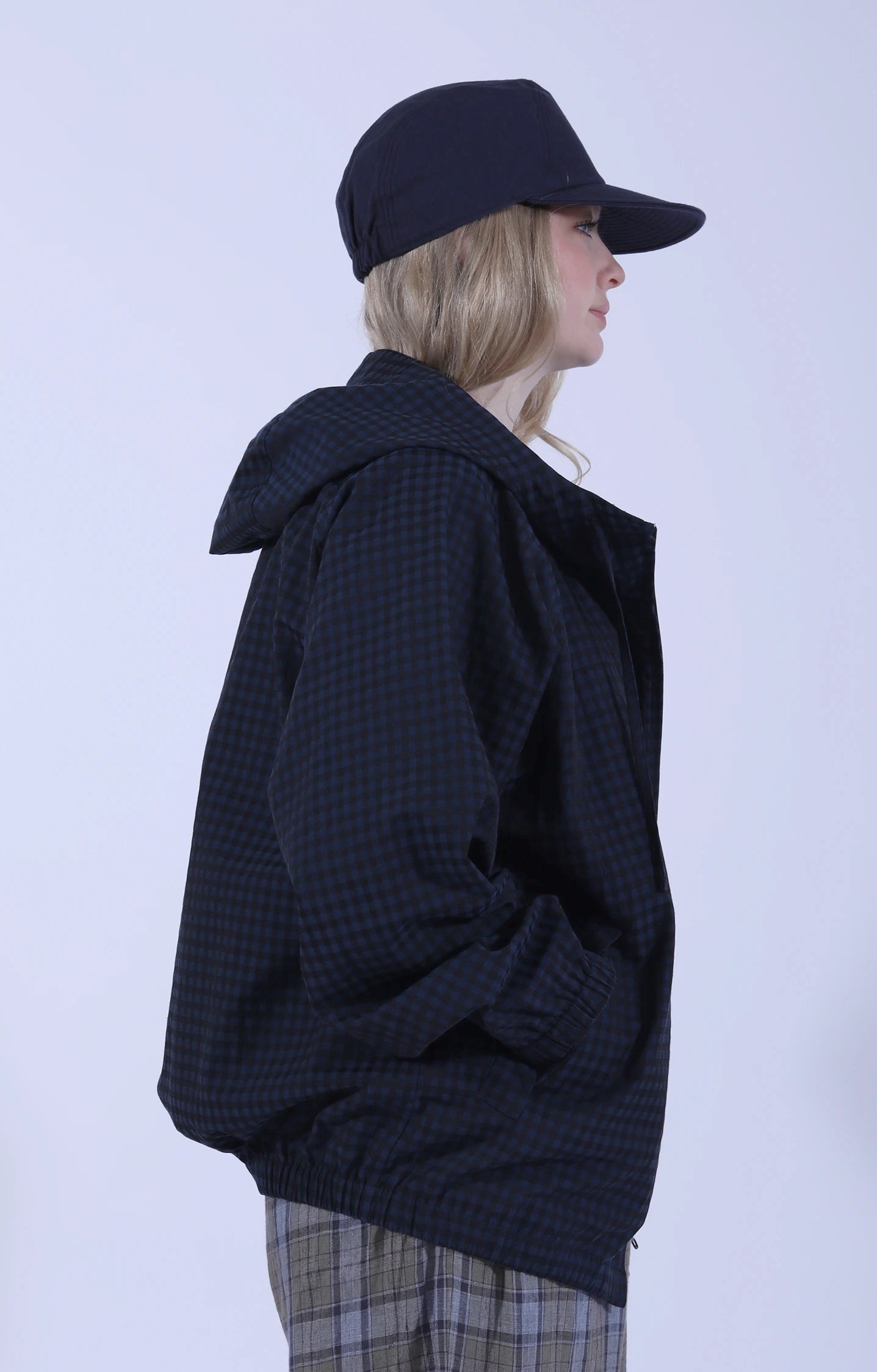 Raglan Zip Parka Gingham Navy