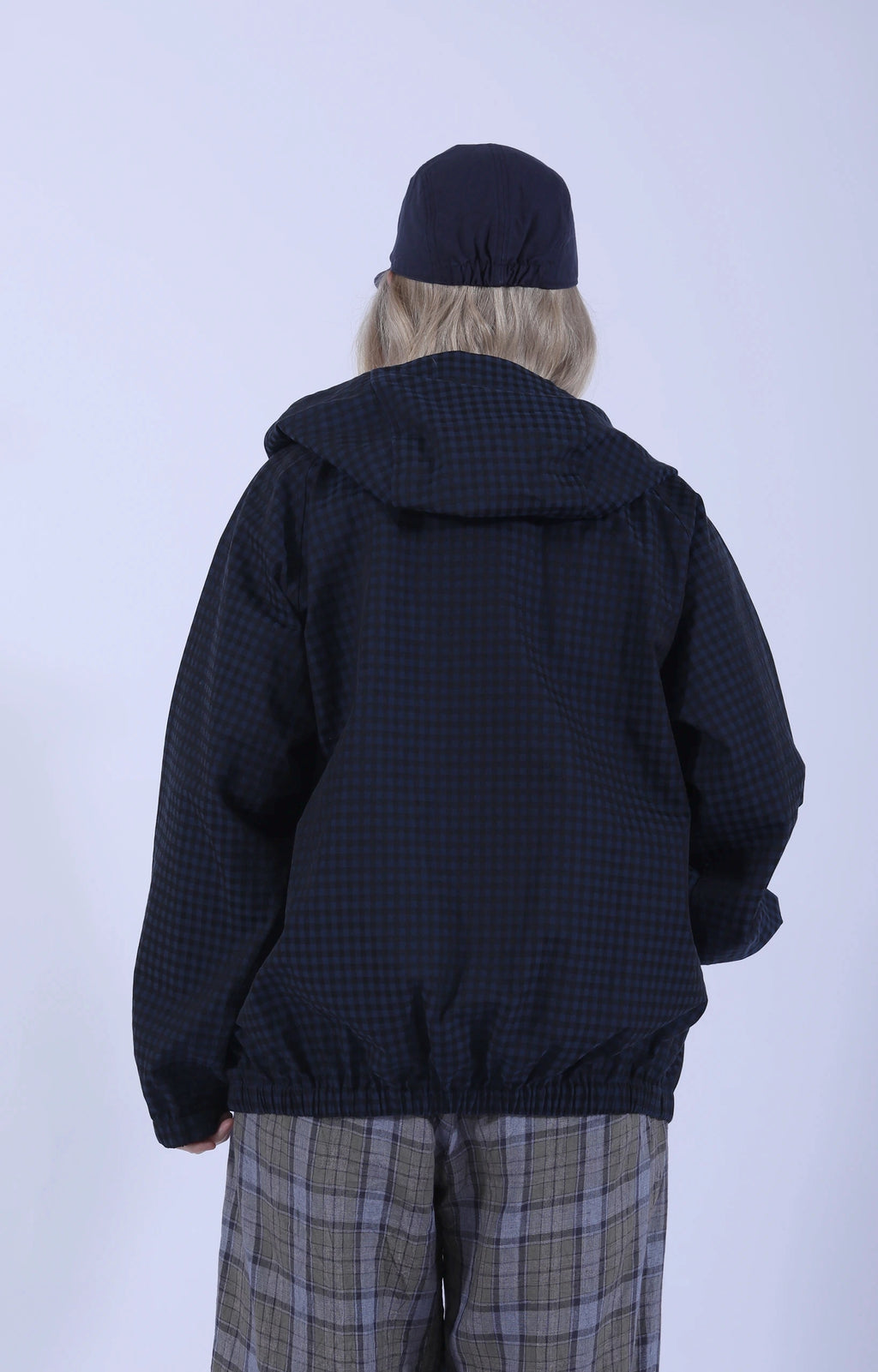 Raglan Zip Parka Gingham Navy