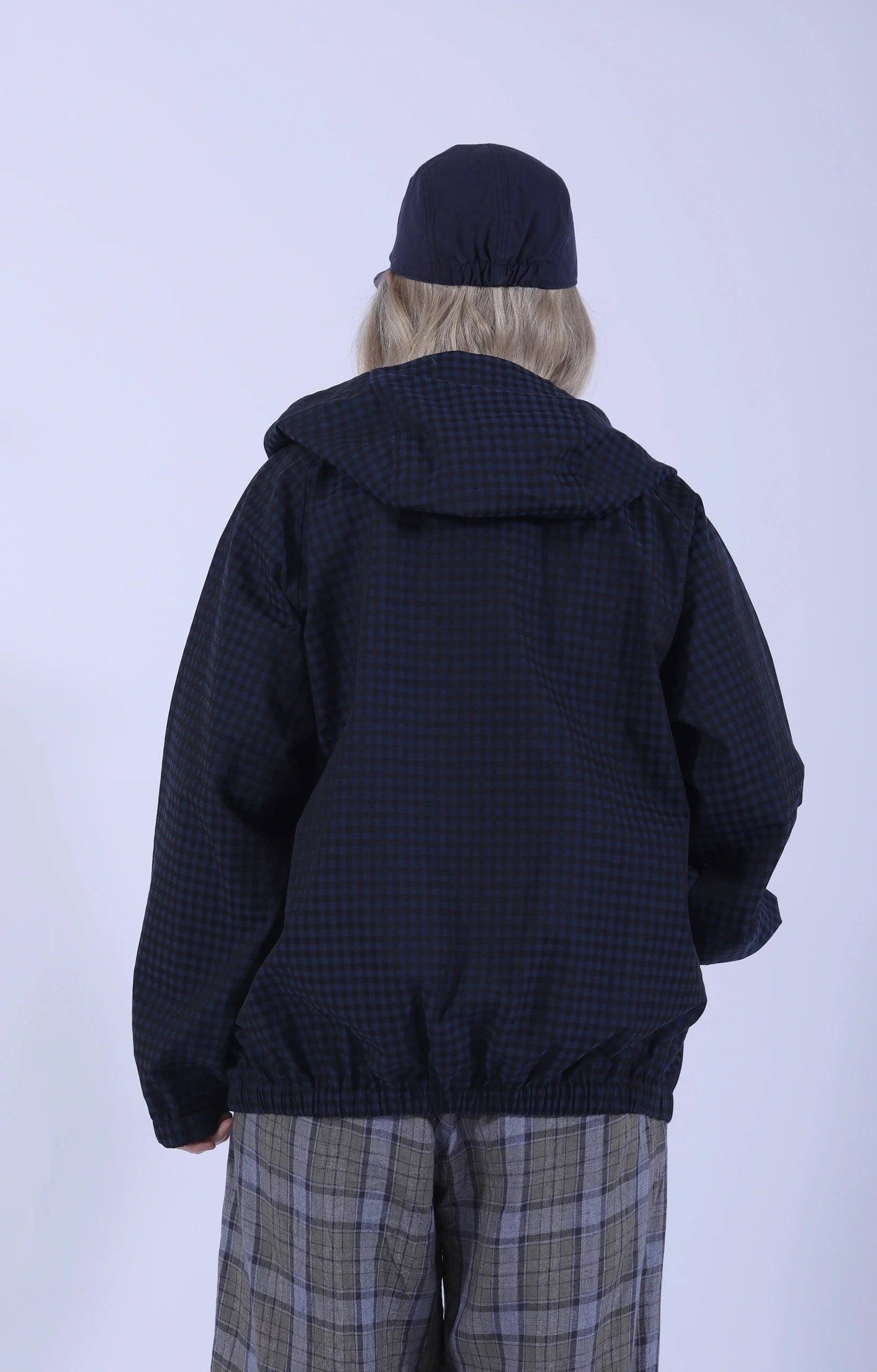 Raglan Zip Parka Gingham Navy