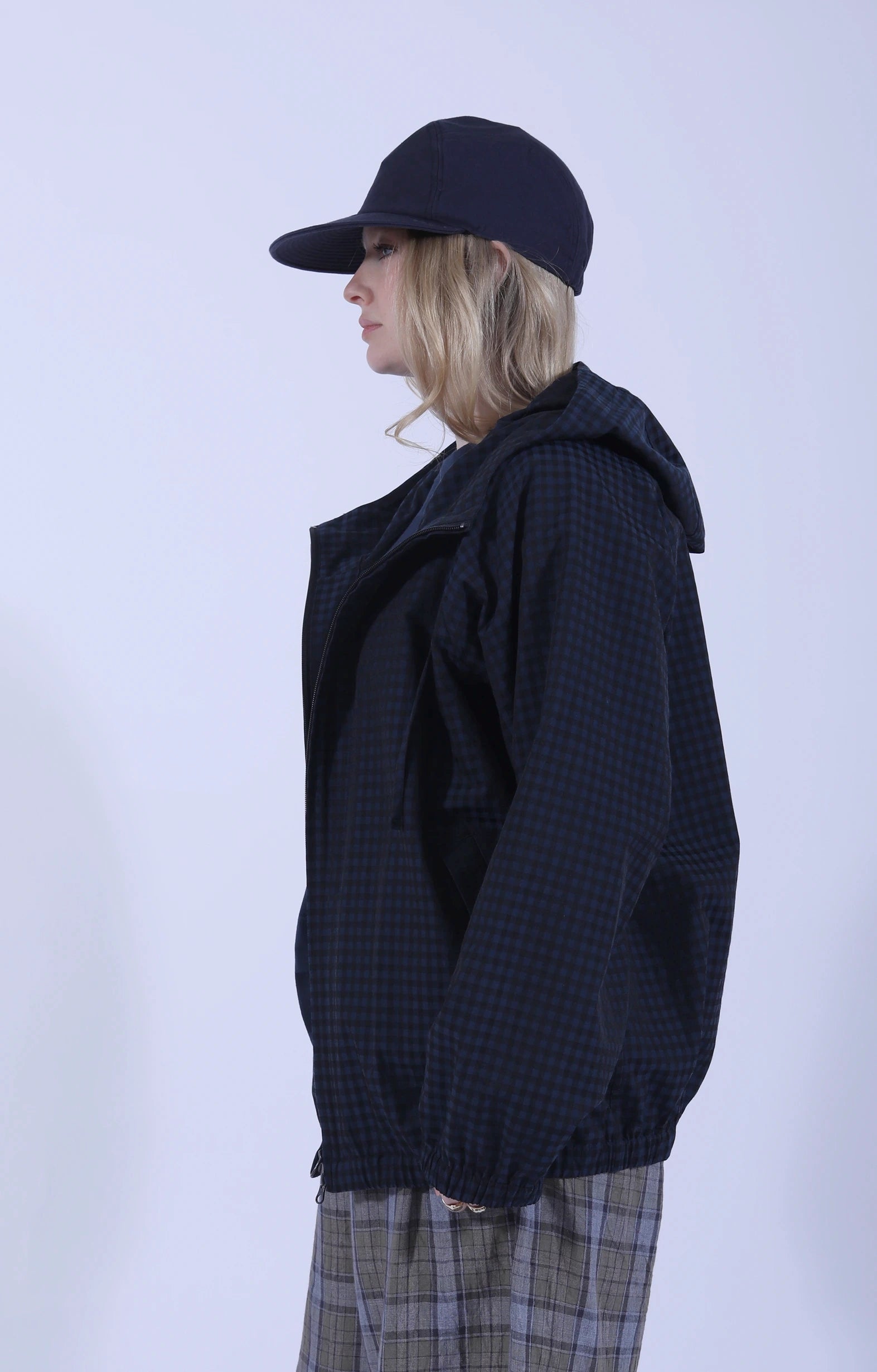 Raglan Zip Parka Gingham Navy