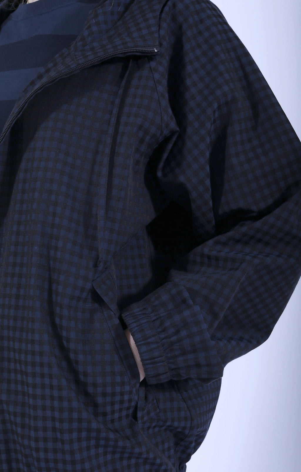 Raglan Zip Parka Gingham Navy