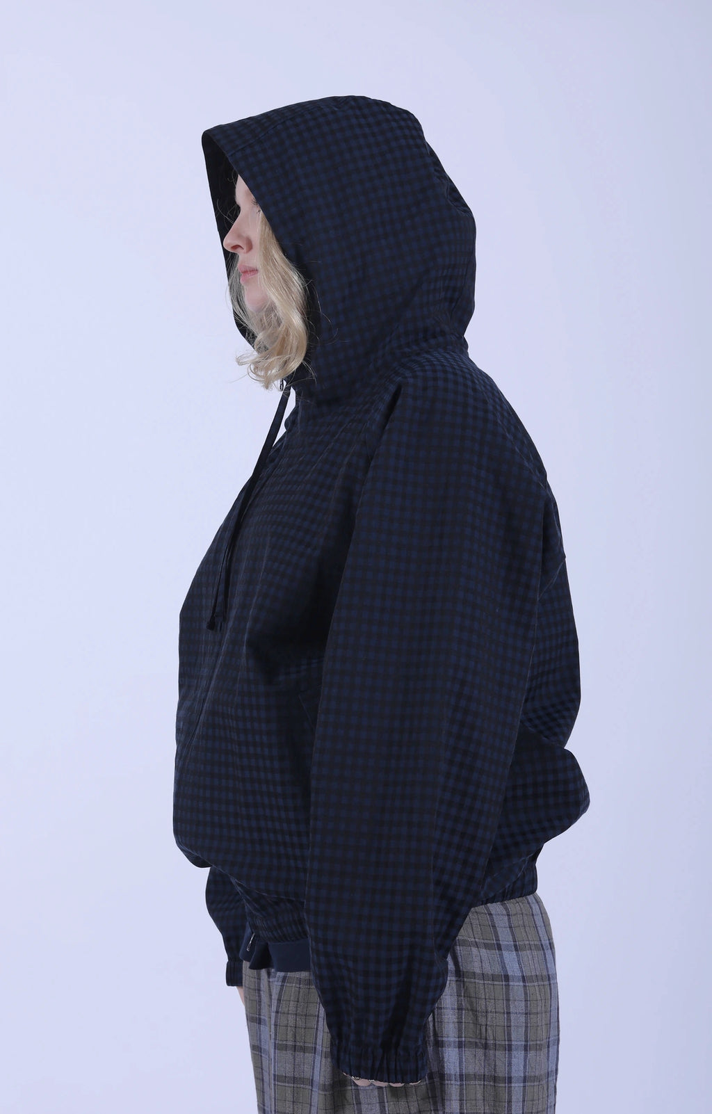 Raglan Zip Parka Gingham Navy