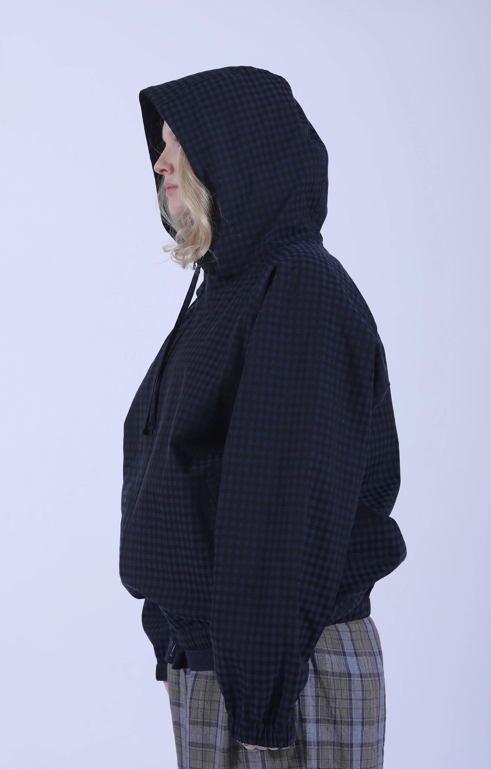 Raglan Zip Parka Gingham Navy