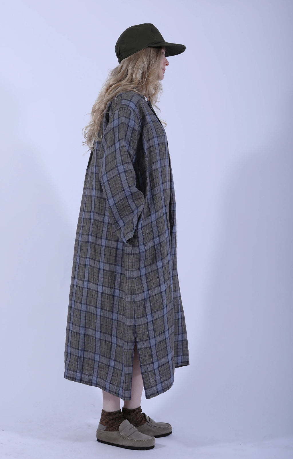 Stand Collar Kaftan Tartan Gray
