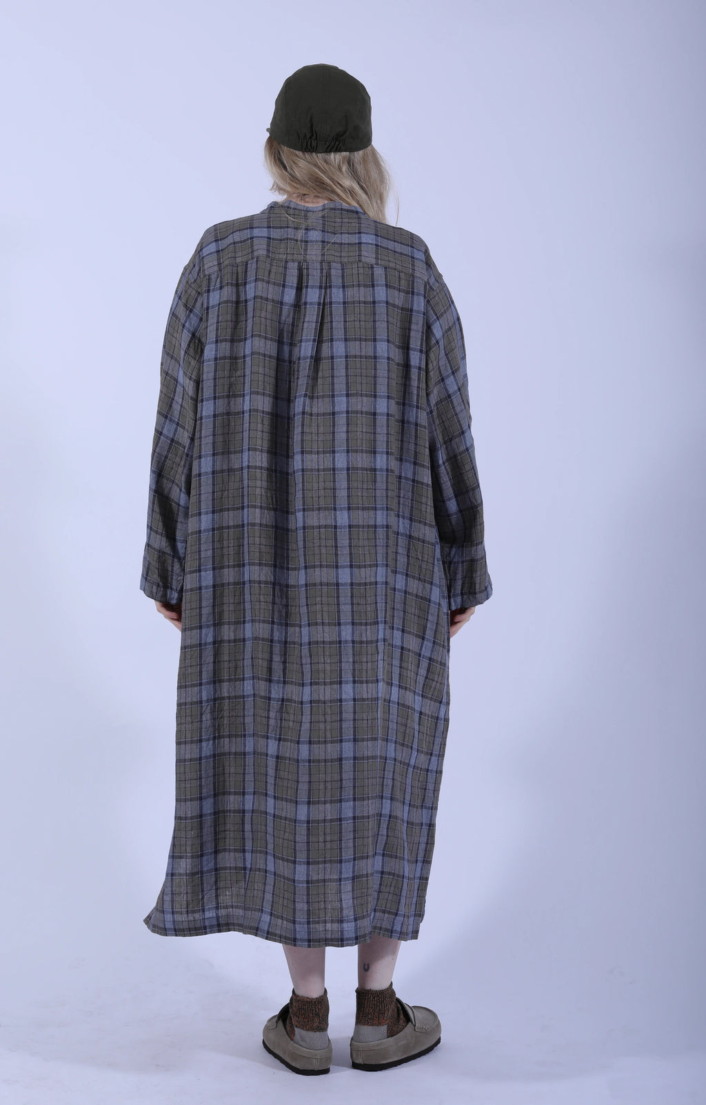 Stand Collar Kaftan Tartan Gray