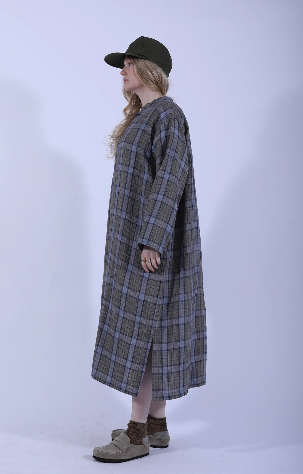 Stand Collar Kaftan Tartan Gray