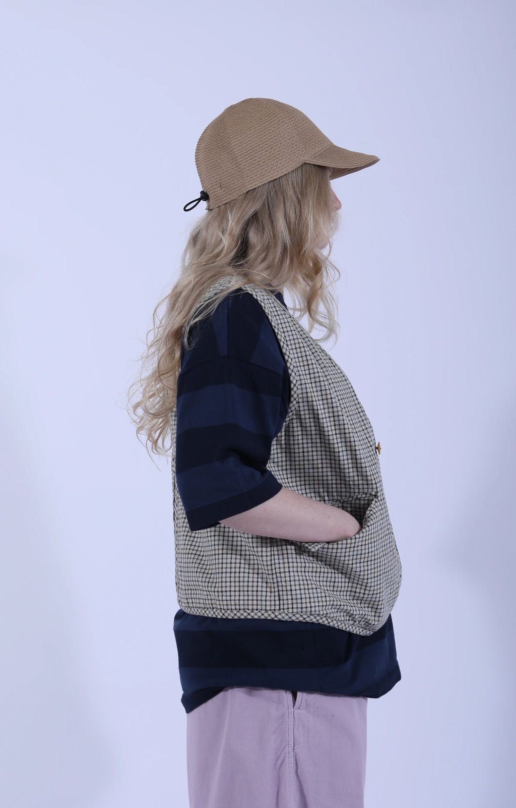 Back Slit Vest Smoky Tattersall