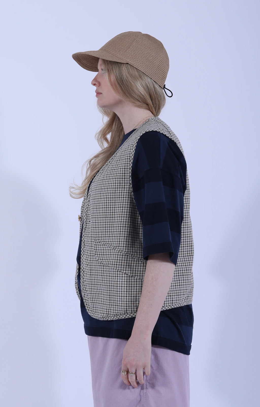 Back Slit Vest Smoky Tattersall