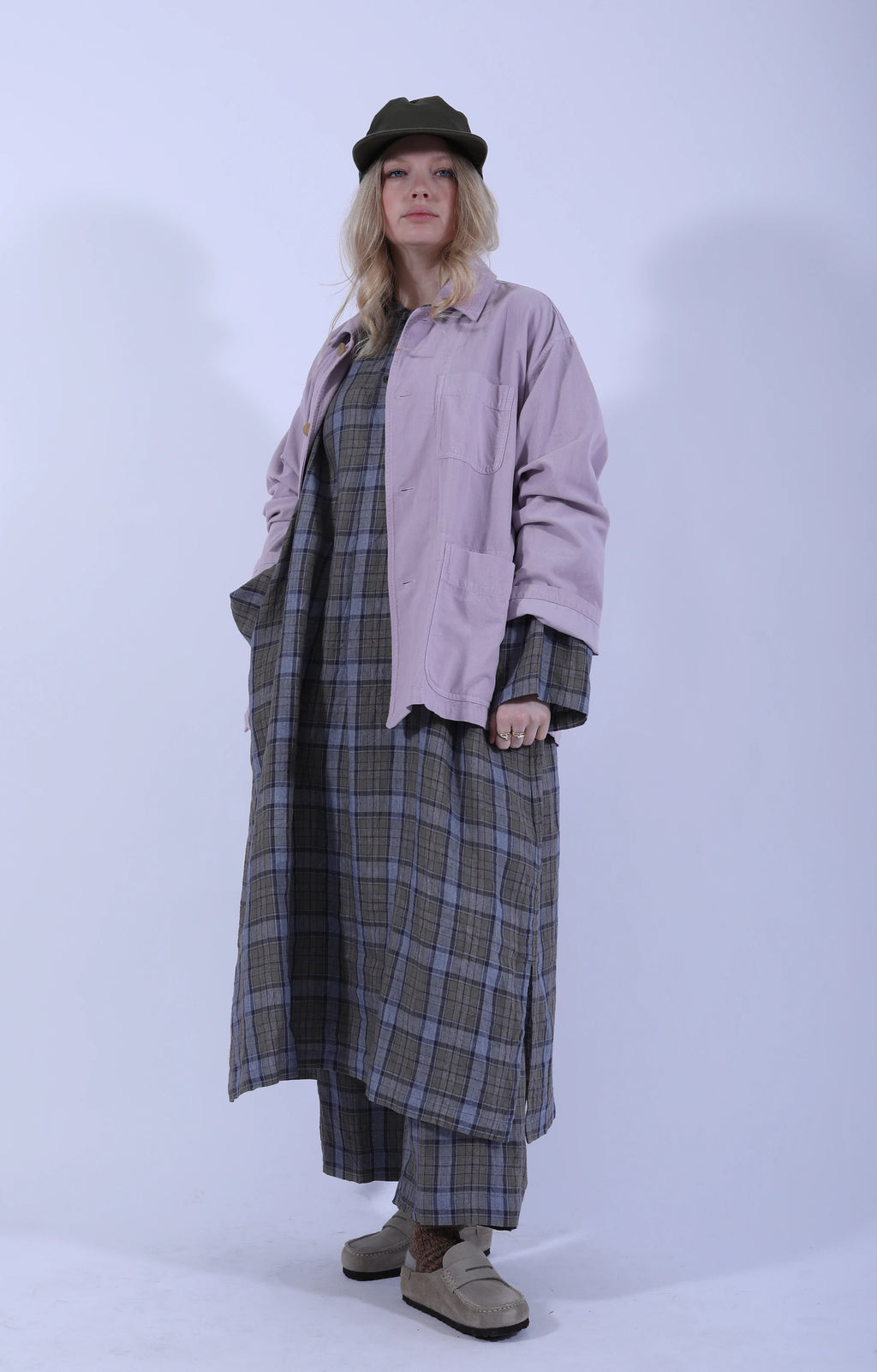 3 Tuck Baggy Pants Tartan Gray