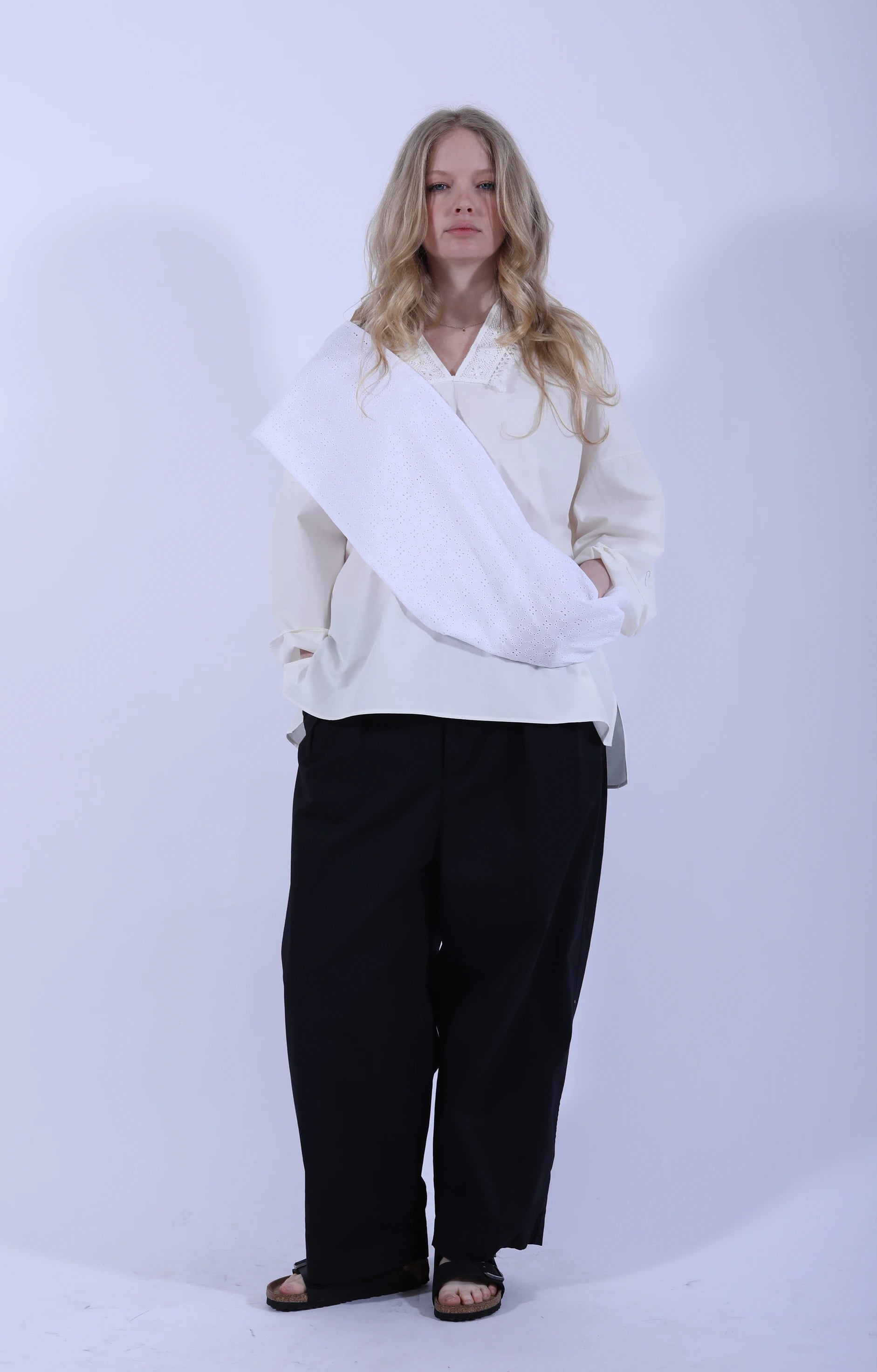 Embroidery Sash White