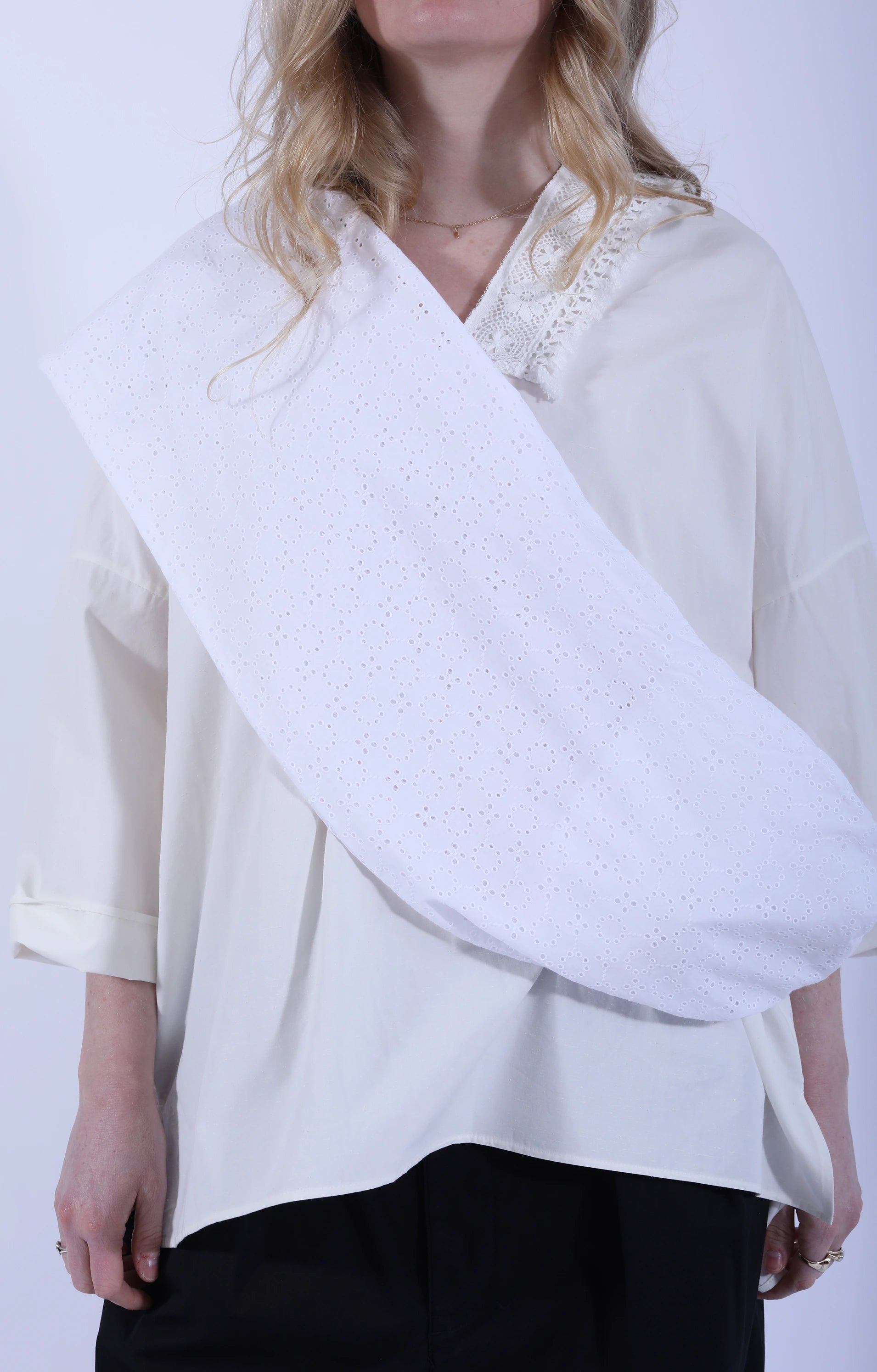 Embroidery Sash White