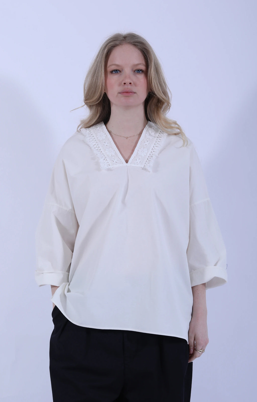 Fringe Lace Poncho Natural White
