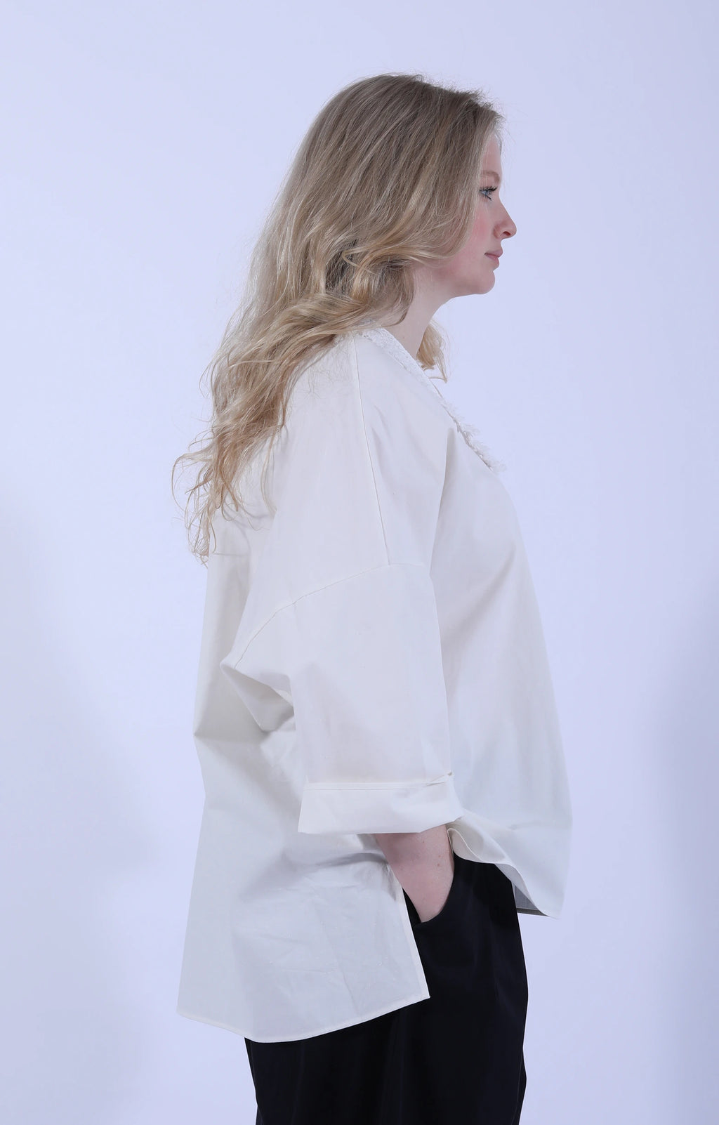Fringe Lace Poncho Natural White