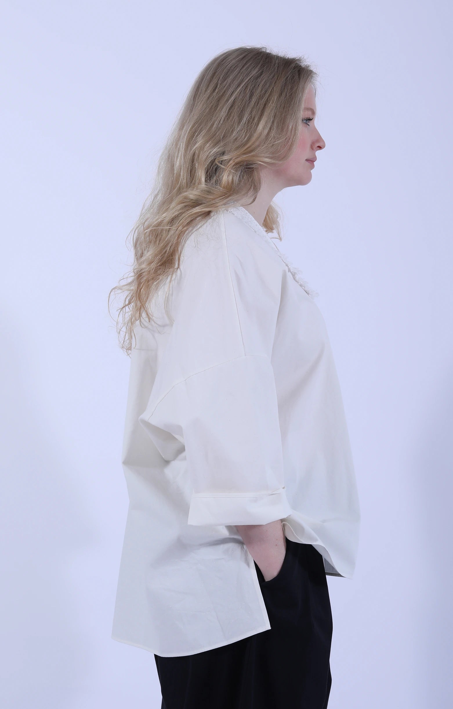 Fringe Lace Poncho Natural White