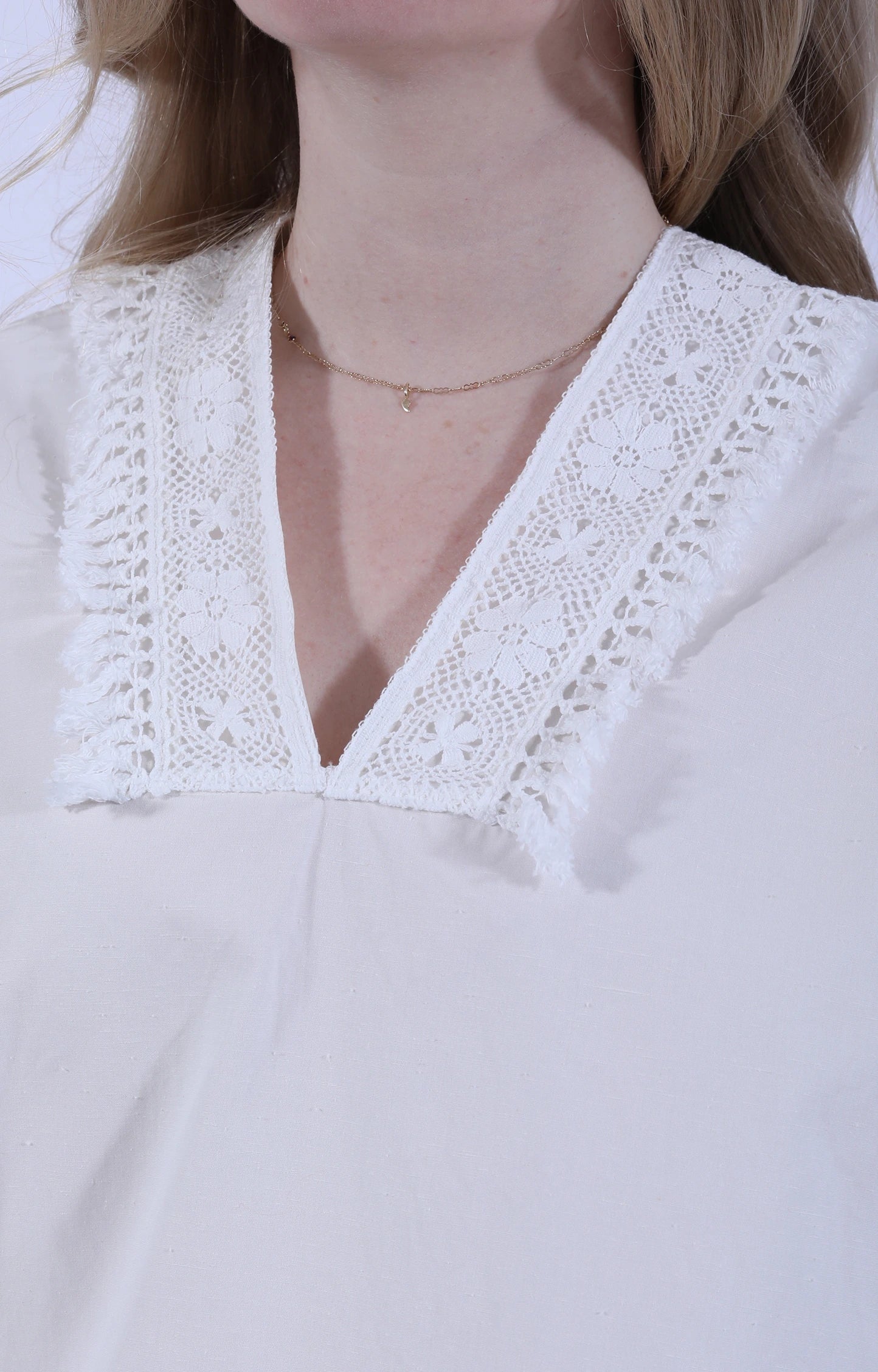 Fringe Lace Poncho Natural White
