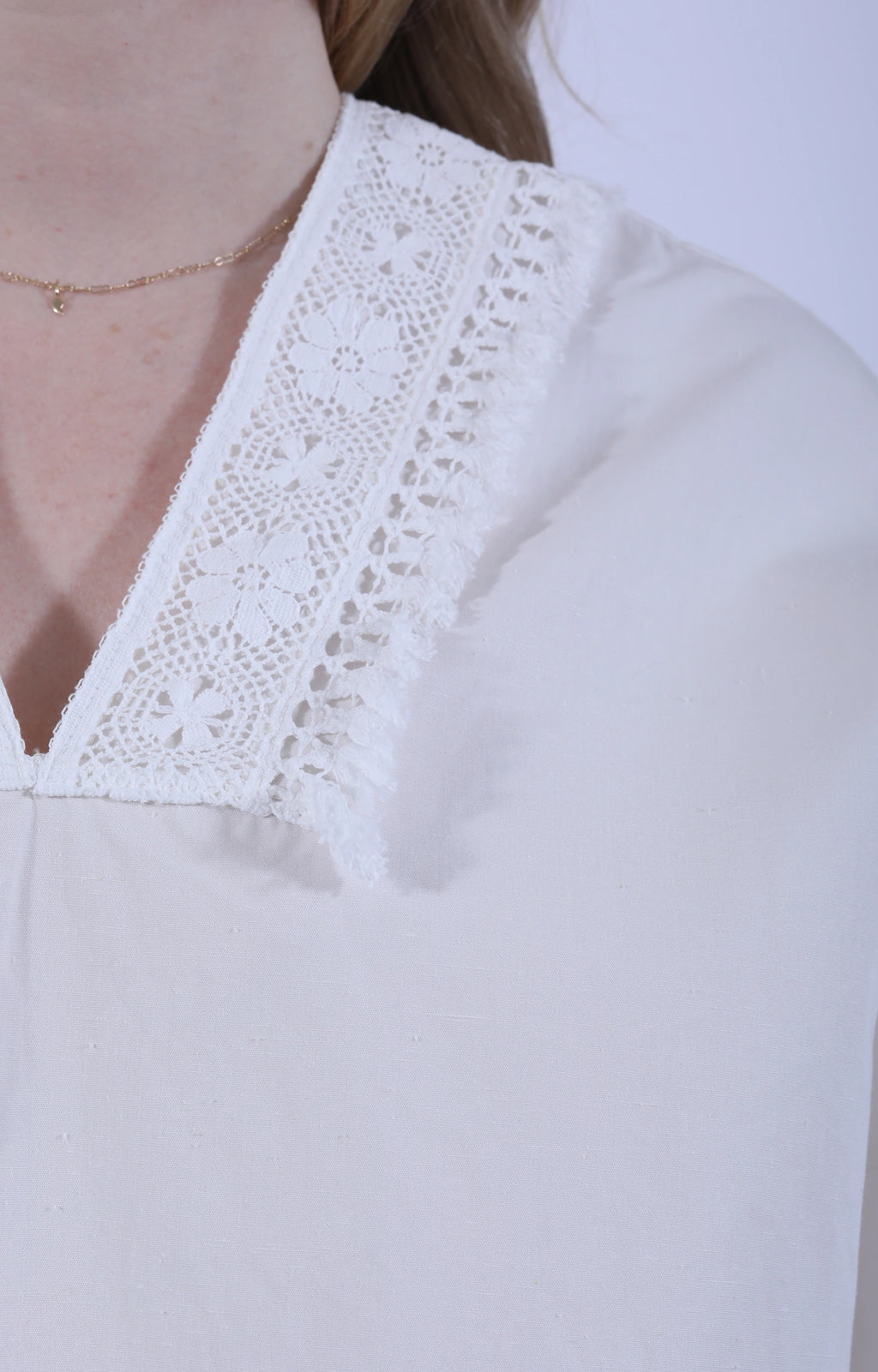 Fringe Lace Poncho Natural White