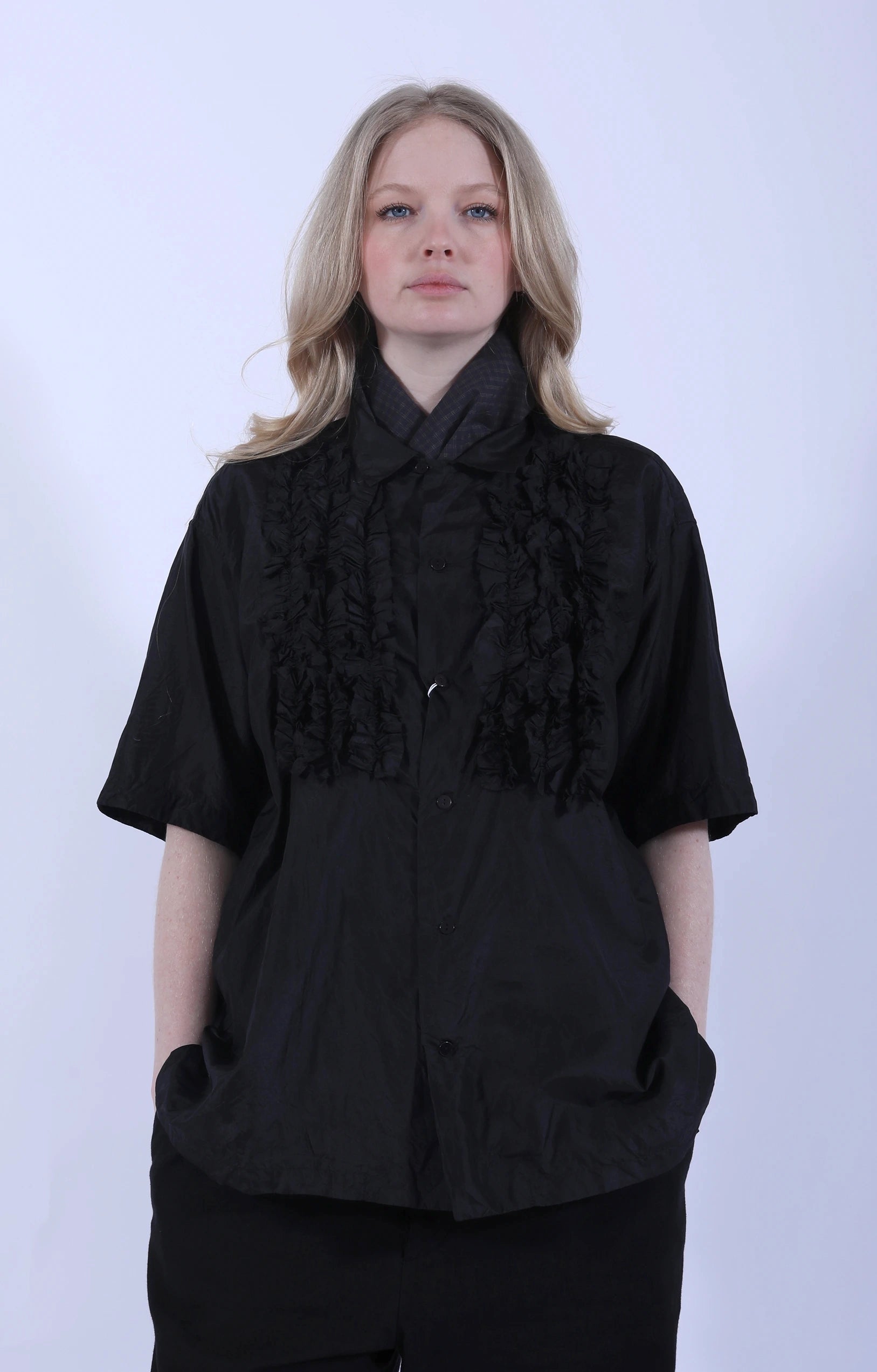 Short Sleeve Frill Shirt Black
