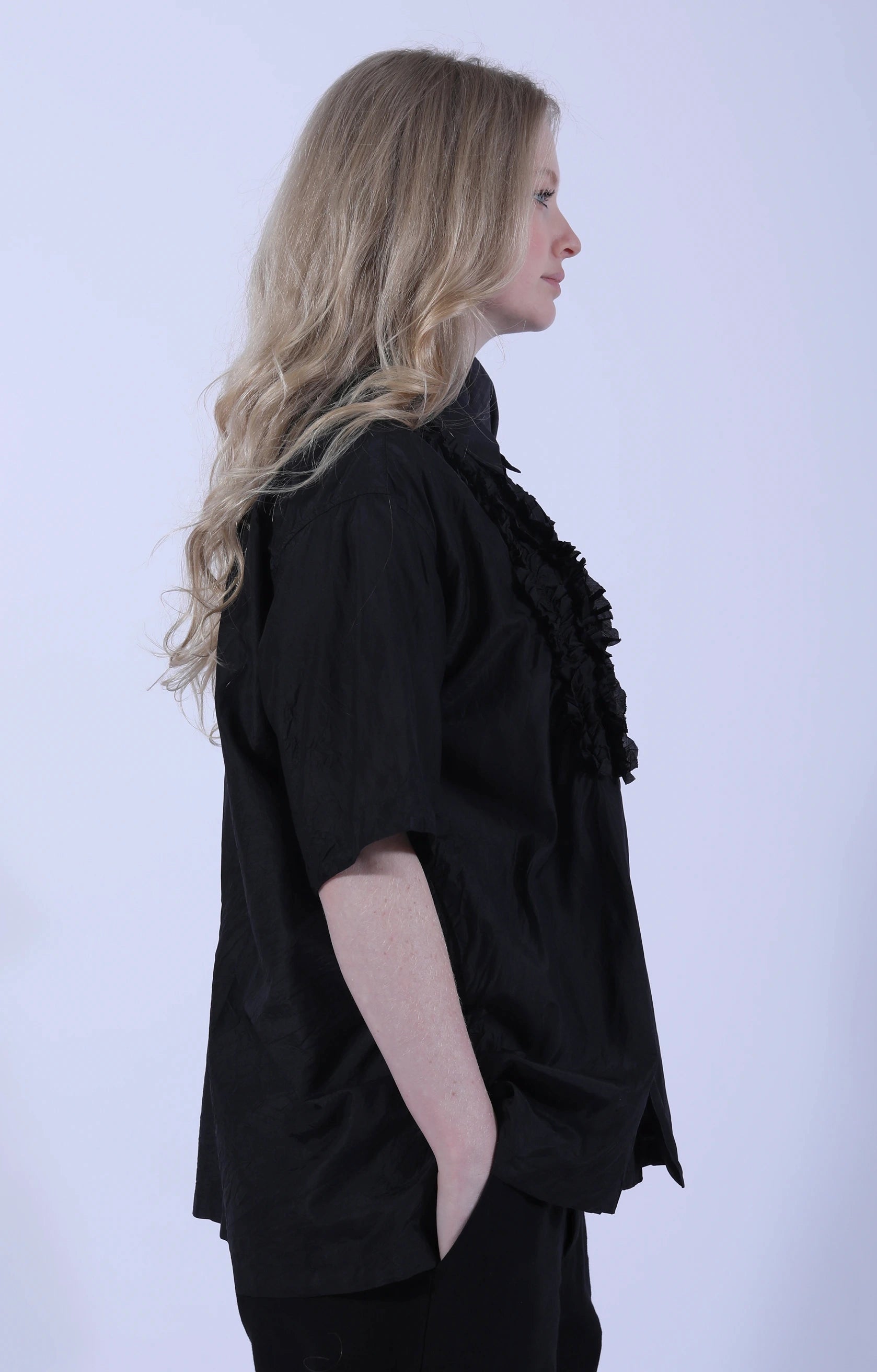 Short Sleeve Frill Shirt Black