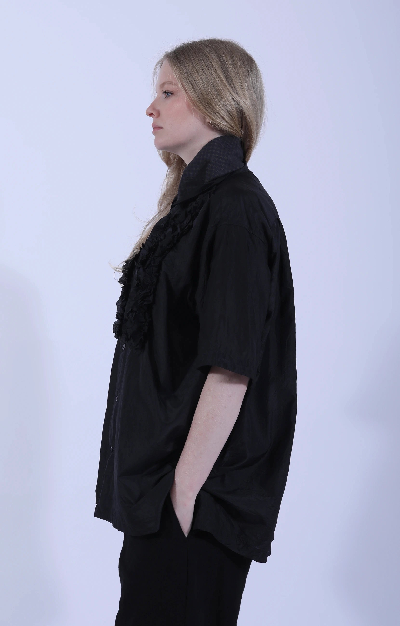 Short Sleeve Frill Shirt Black