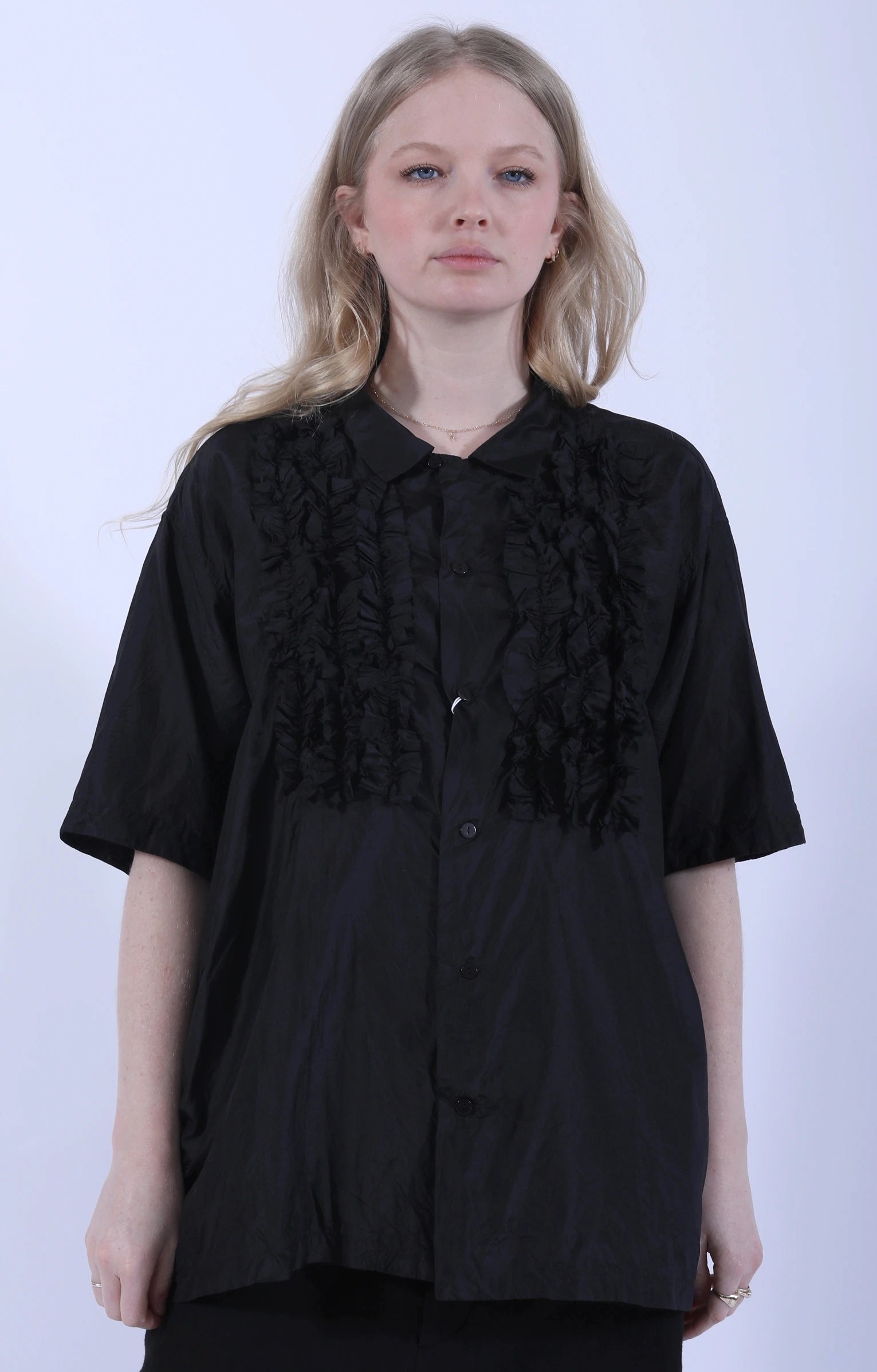 Short Sleeve Frill Shirt Black