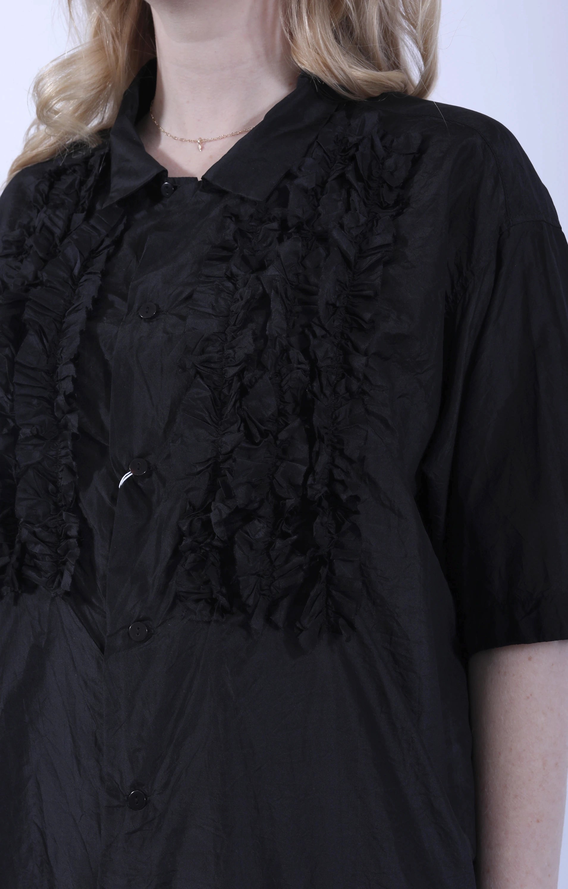Short Sleeve Frill Shirt Black