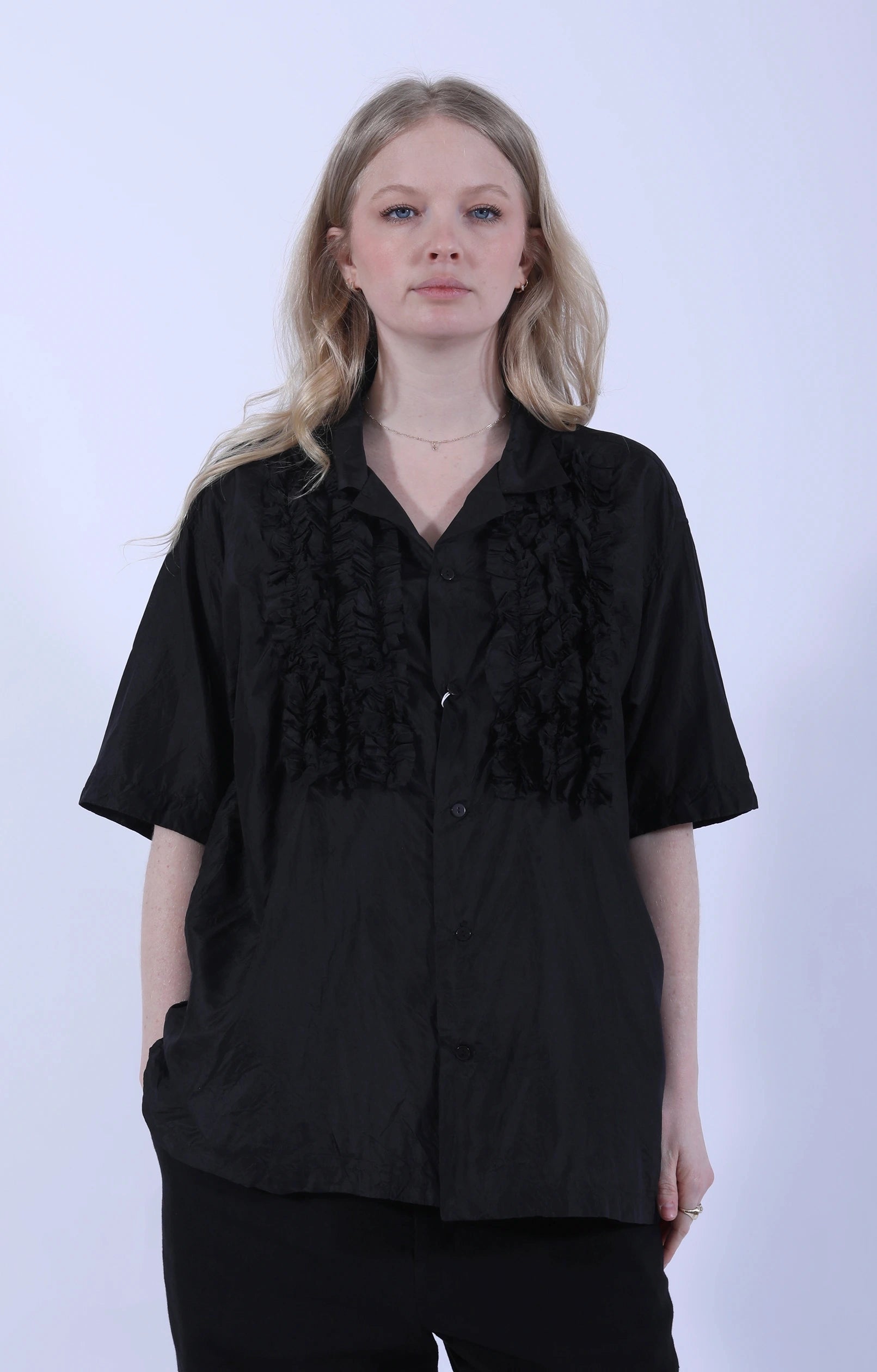 Short Sleeve Frill Shirt Black