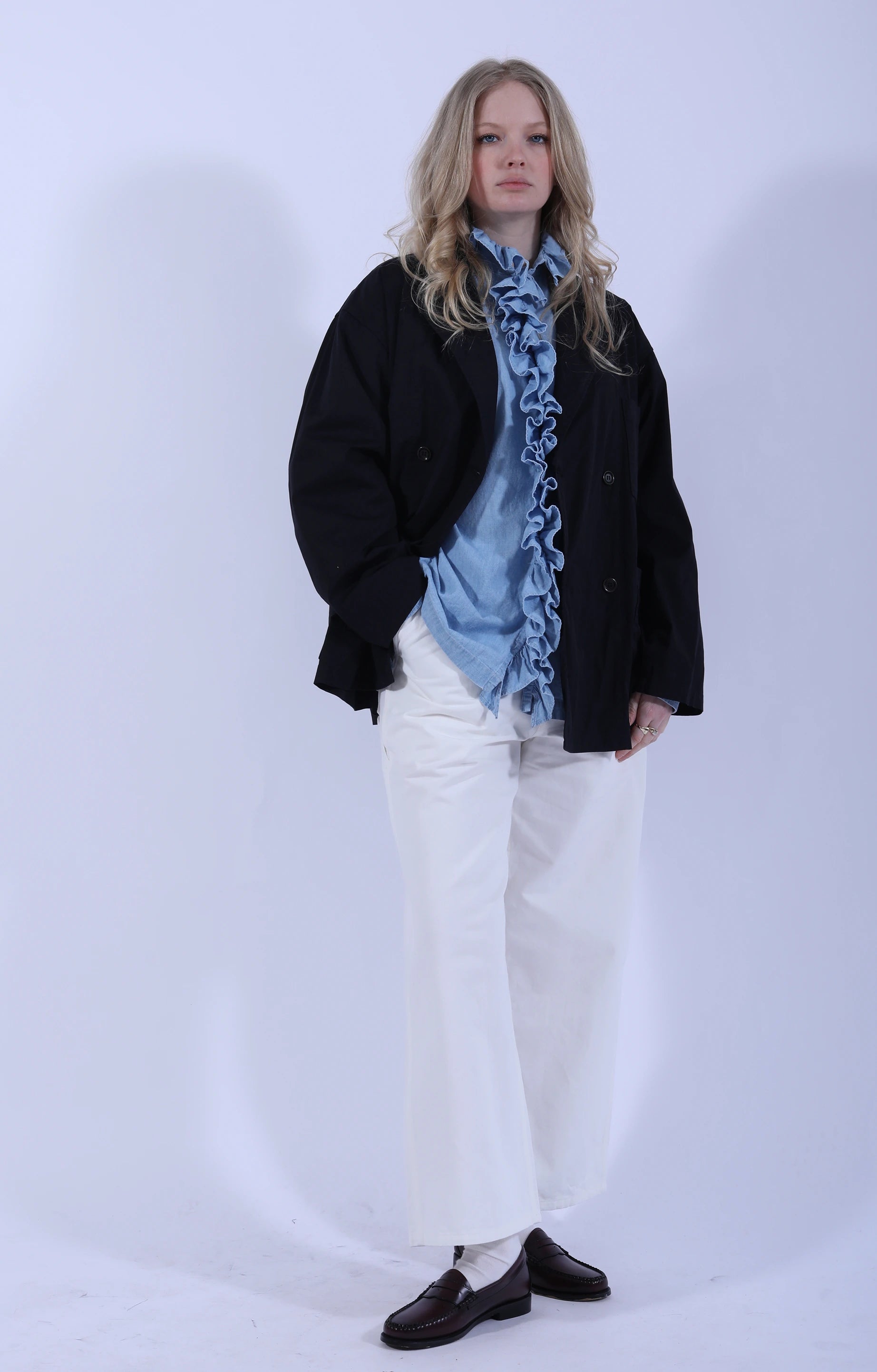 Ruffle Shirt Indigo Blue