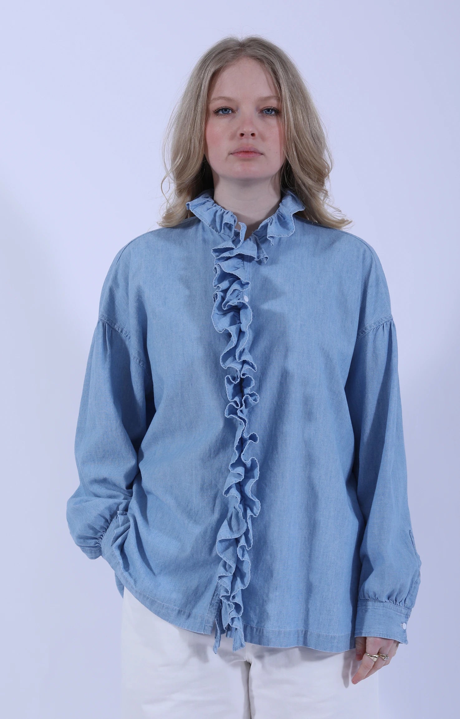 Ruffle Shirt Indigo Blue