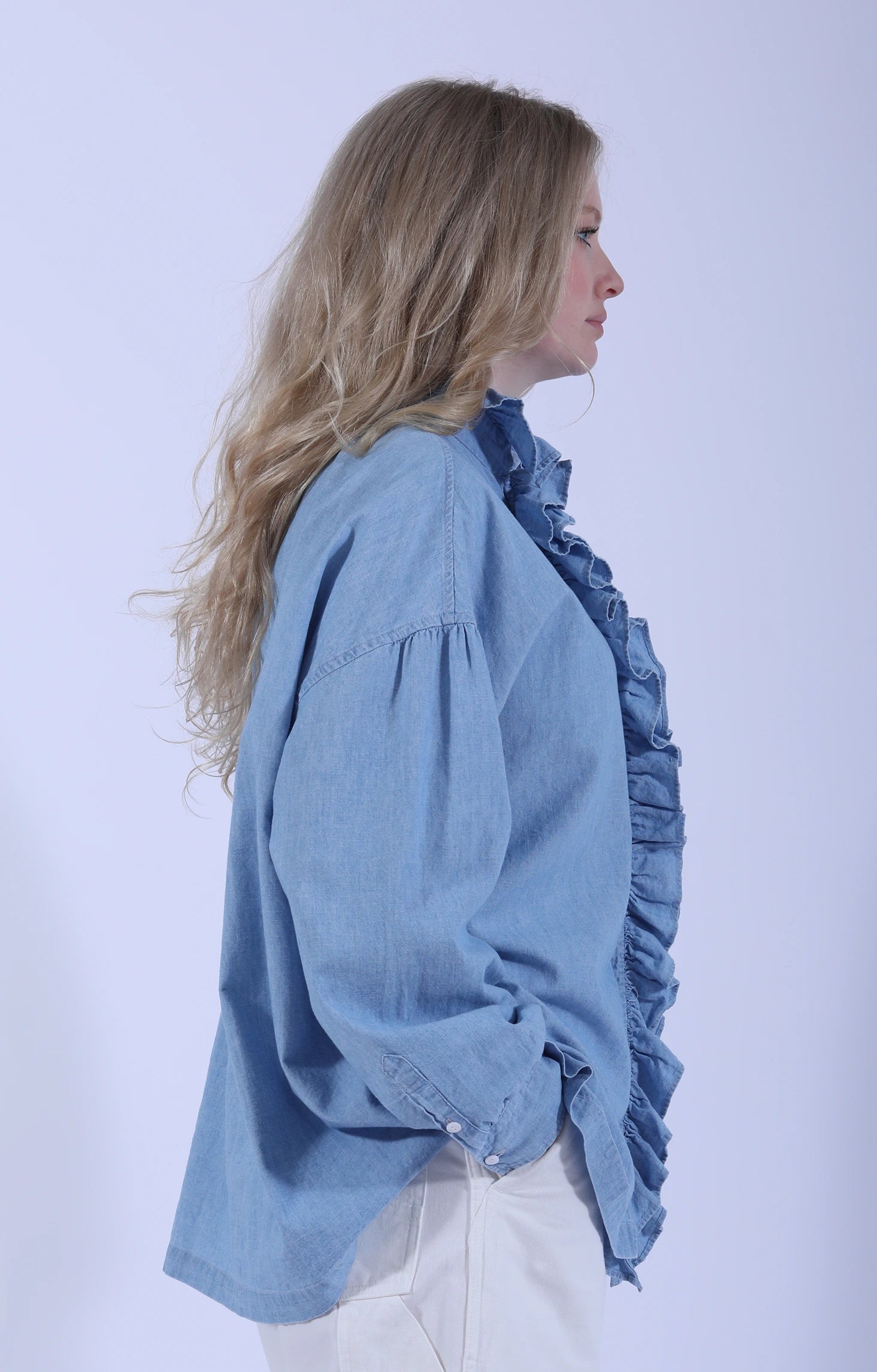 Ruffle Shirt Indigo Blue