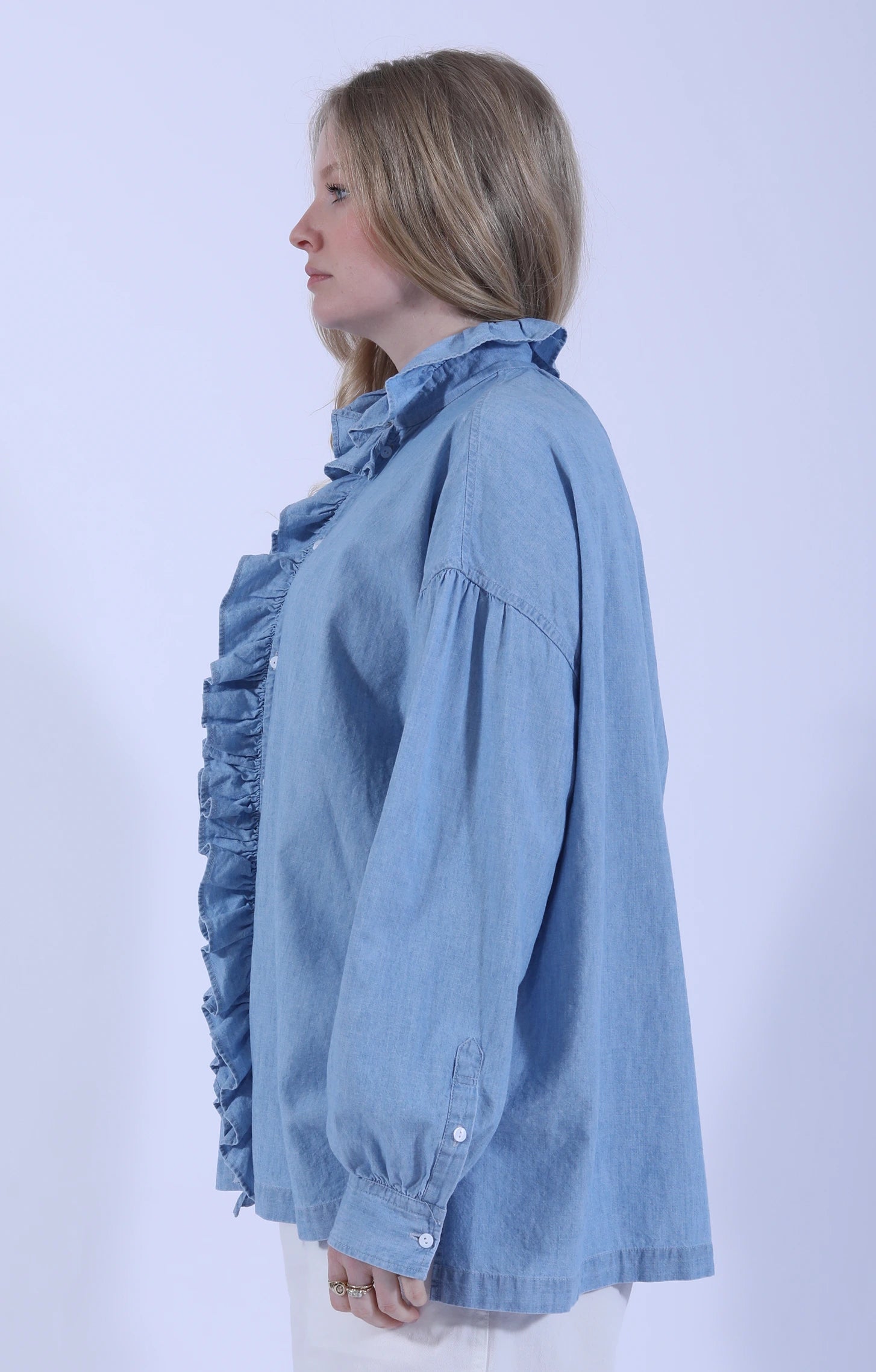 Ruffle Shirt Indigo Blue