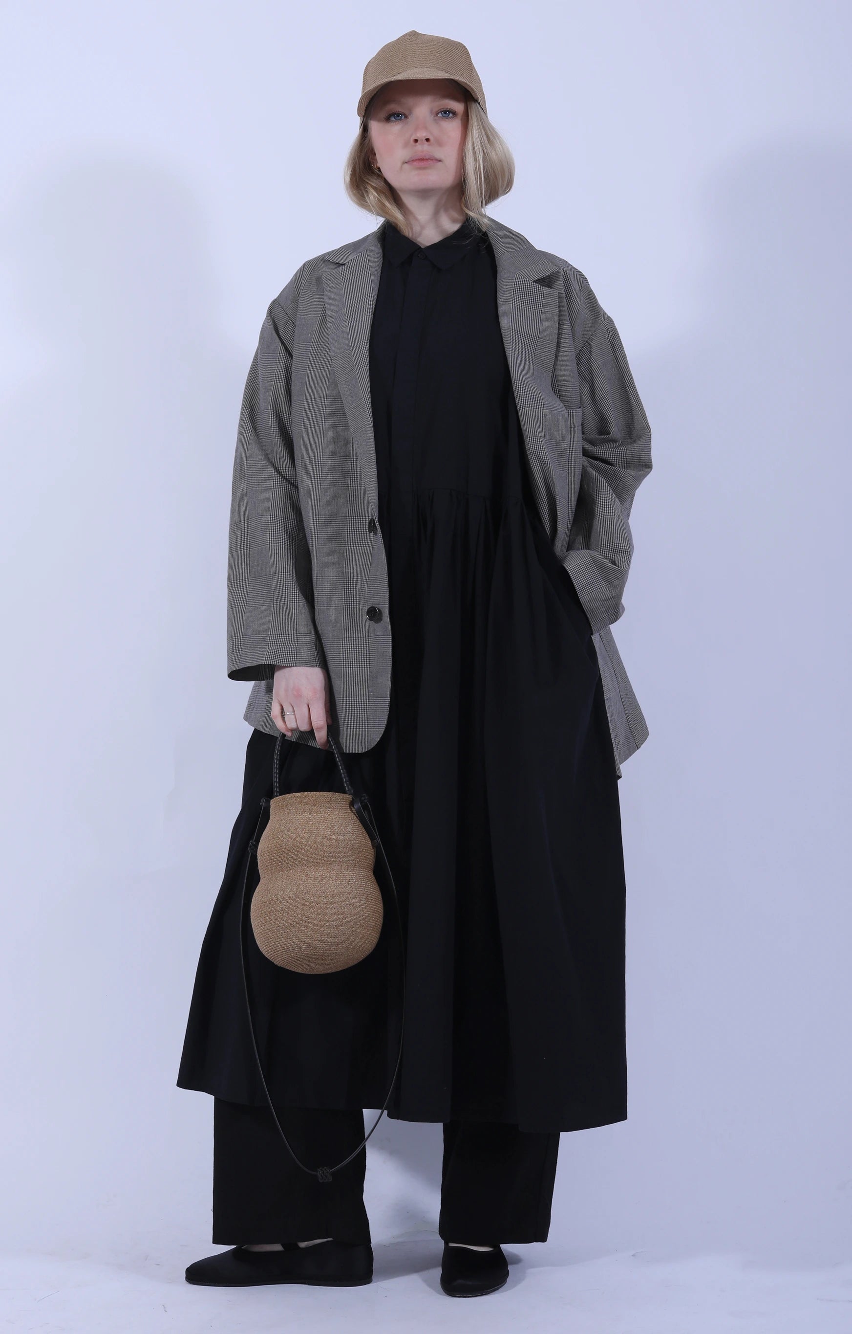 Random Pleated Shirt Dress Black-Navy