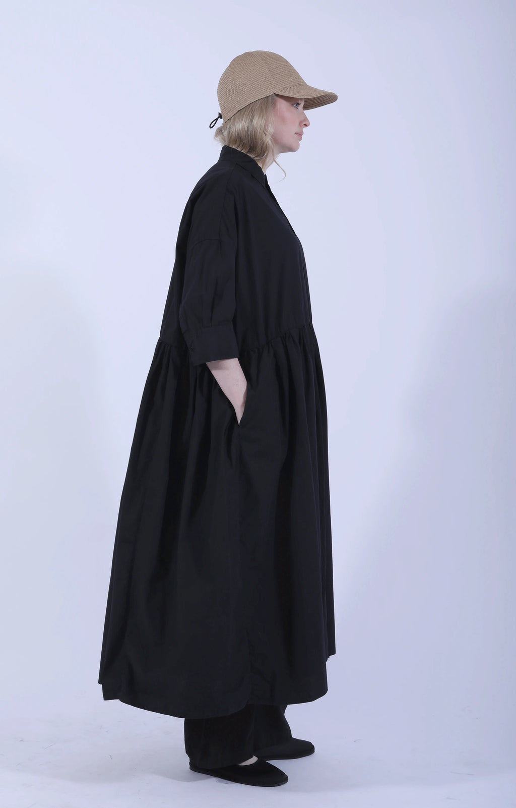 Random Pleated Shirt Dress Black-Navy